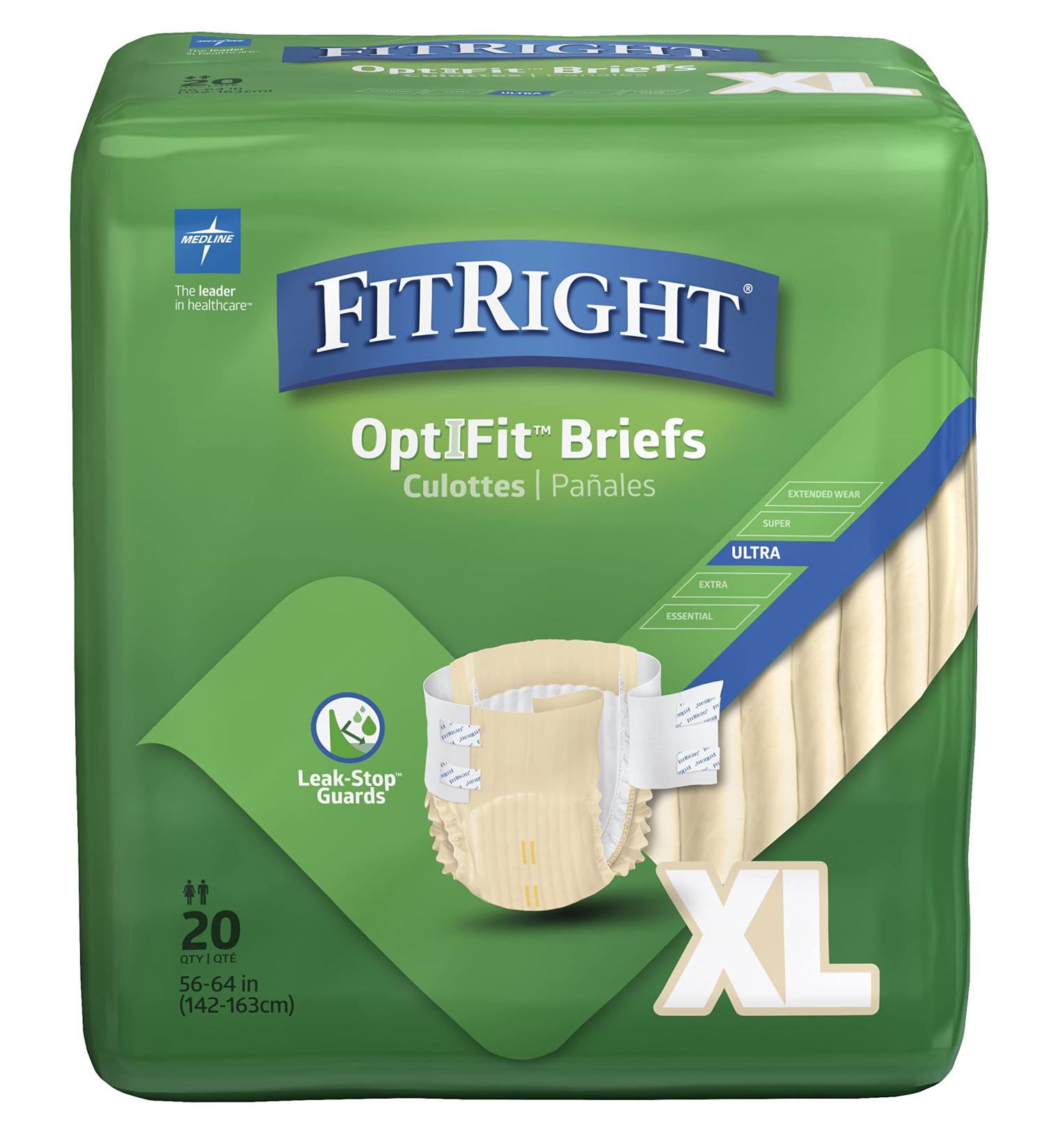 FitRight Ultra Adult Diapers - Disposable Incontinence Briefs, Heavy Absorbency, X-Large & XX-Large - Case of 80 - Buy Online on GoSupps.com