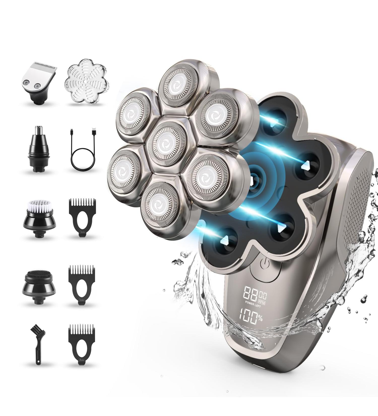 Glatens 5-in-1 Bald Head Shaver for Men - IPX7 Waterproof 0.0mm Precision LED Display Type C Rechargeable - Buy Online on GoSupps.com