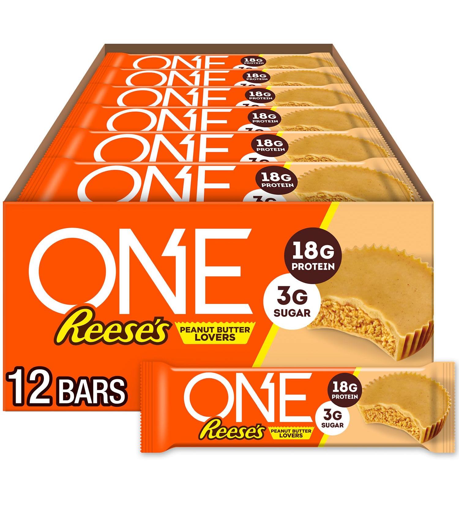 ONE Protein Bars Reese's Peanut Butter Lovers Gluten Free with 18g Protein and 3g Sugar Pantry Staples 2.12 oz (12 Count) - Buy Online on GoSupps.com
