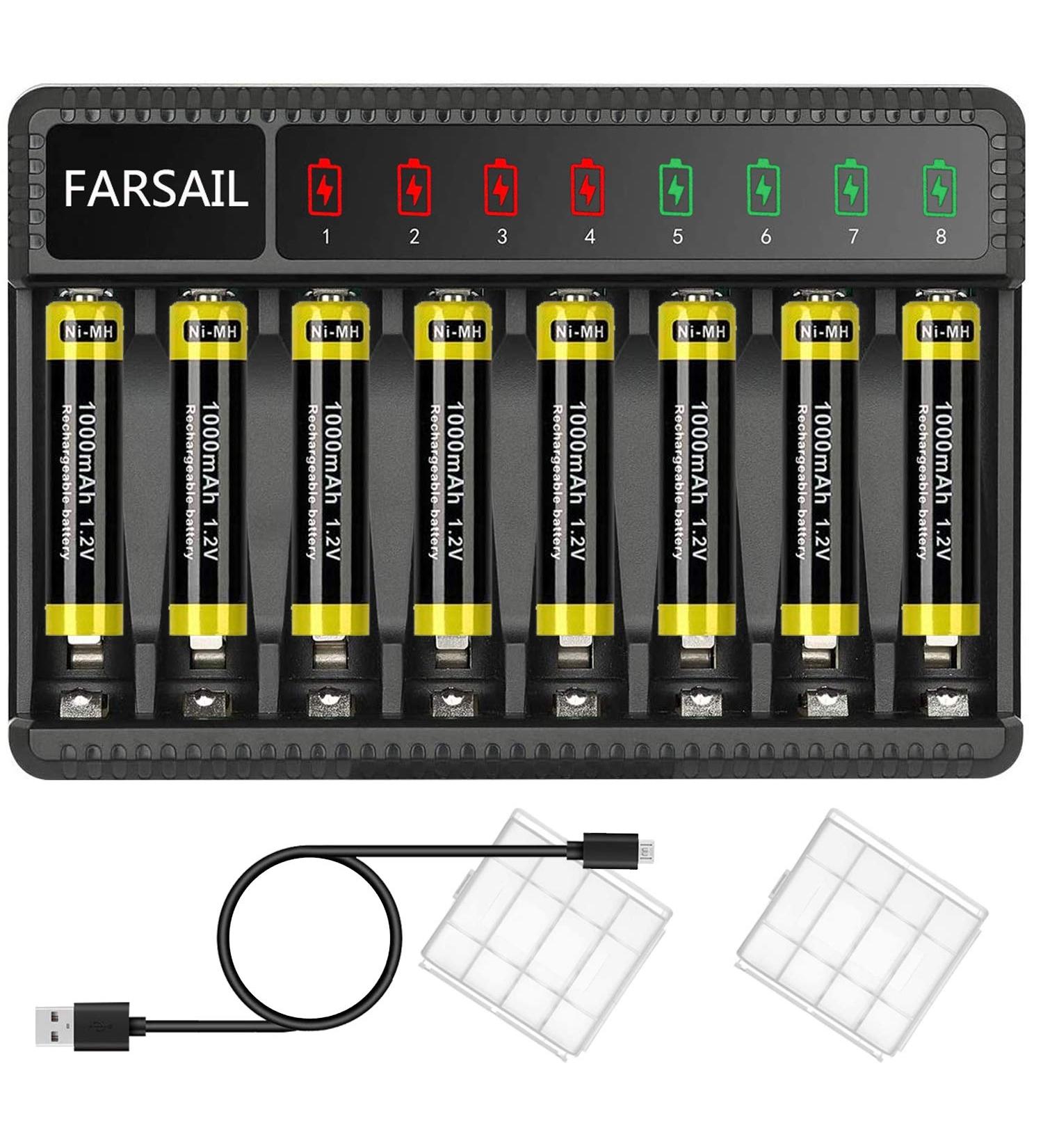 Buy FARSAIL 8-Pack AAA Rechargeable Batteries 1000mAh | NiMH 1.2V | Includes AA AAA Battery Charger - Fast International Shipping - Buy Online on GoSupps.com