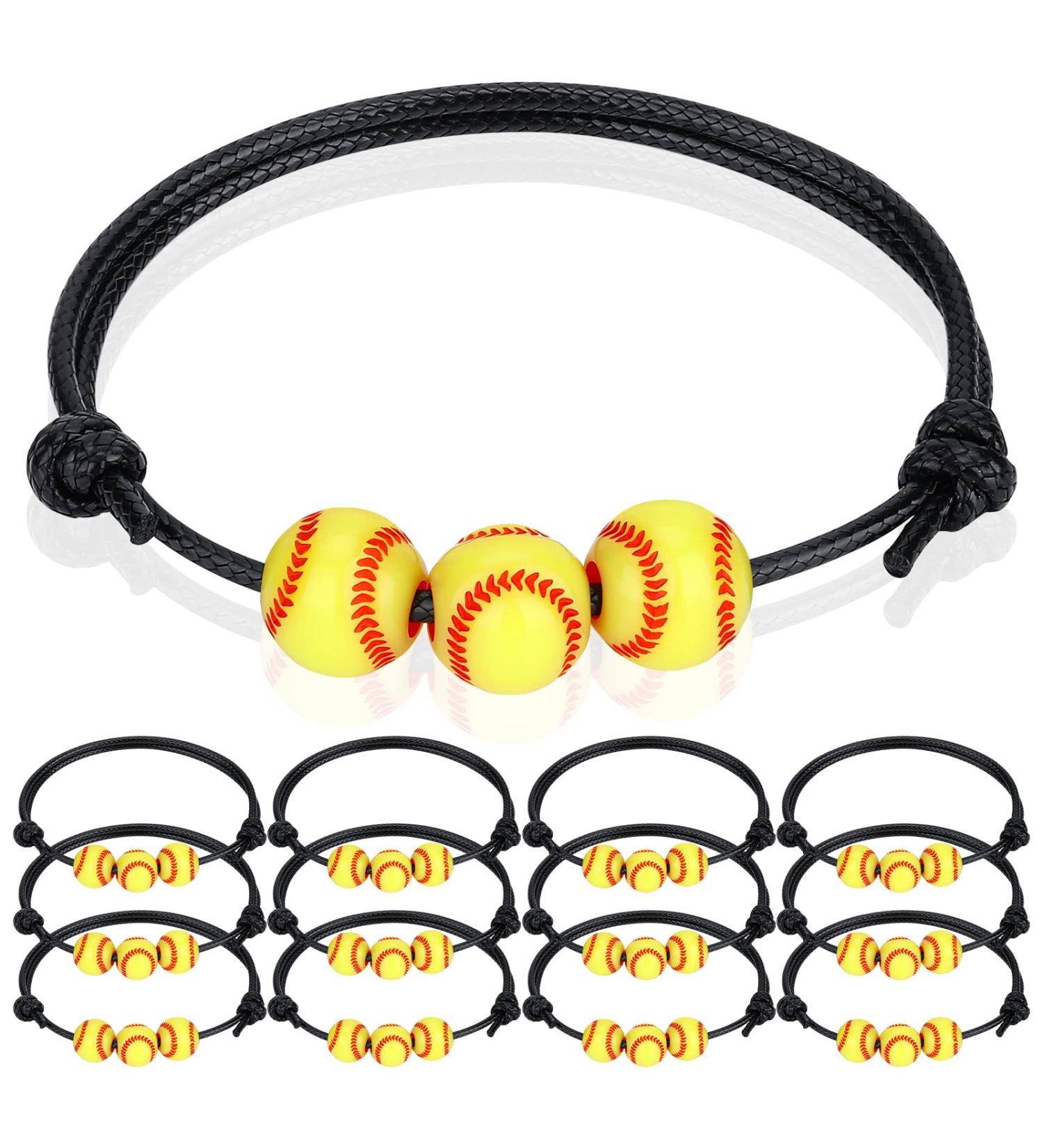 12Pcs Softball Charm Bracelets - Adjustable Wristbands for Women & Teens | Sport Party Favors & Gifts | Baseball Team Inspirational Bracelet - Buy Online on GoSupps.com