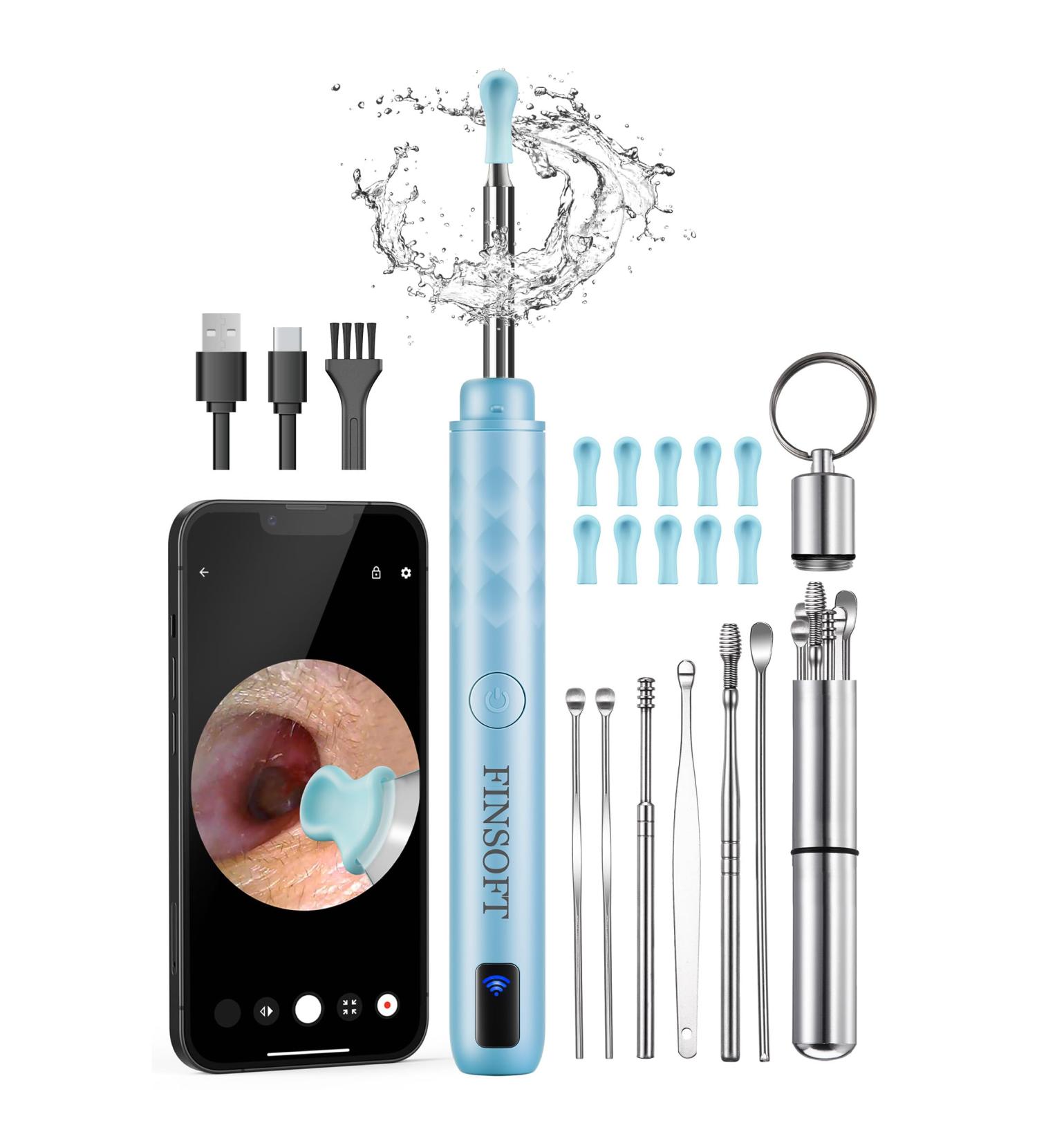 Ultimate Ear Wax Removal Tool Camera - HD 1296P 6 LED Lights & 10 Ear Picks - Compatible with iOS & Android - Navy Blue & Pale Blue - Buy Online on GoSupps.com