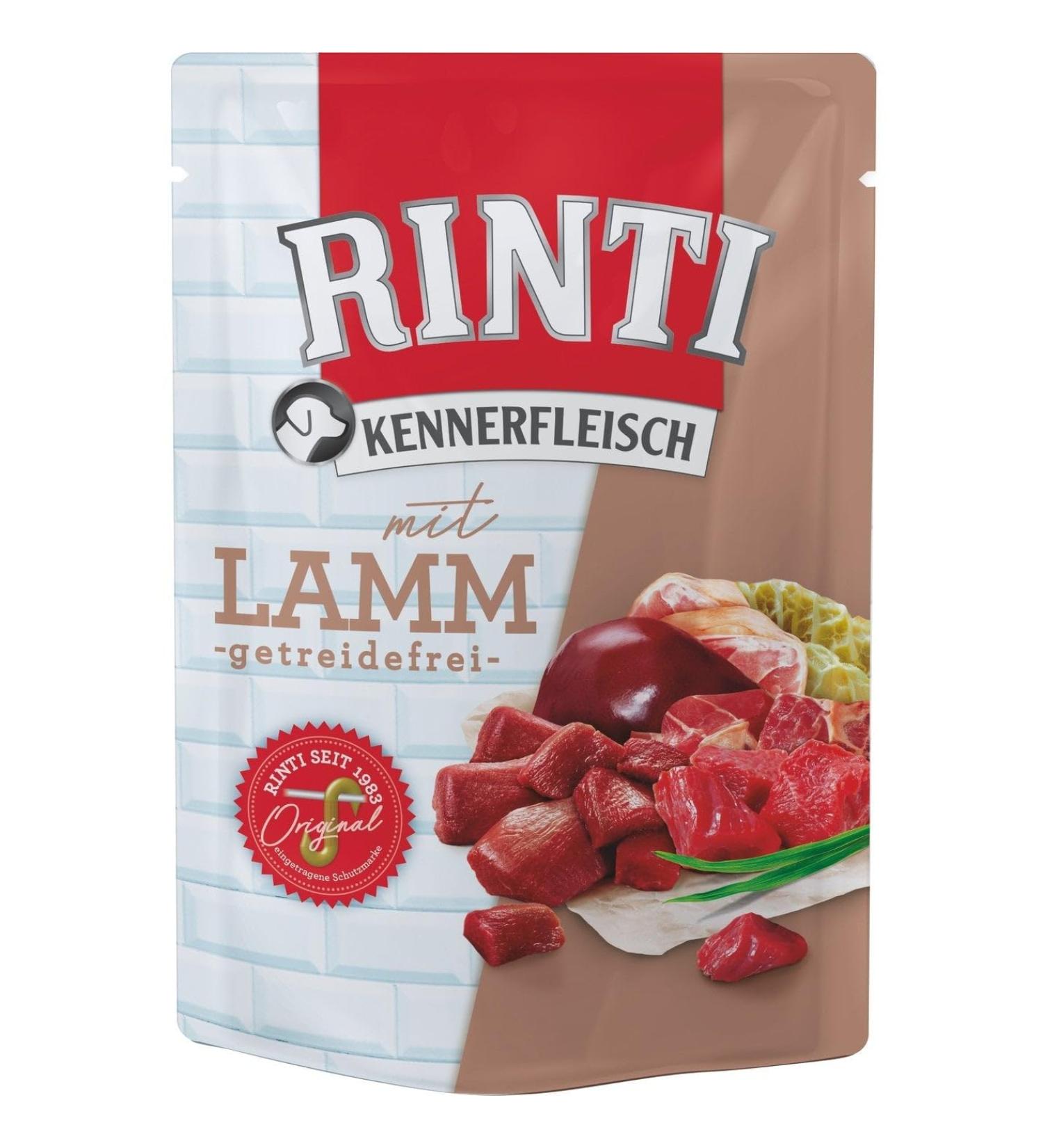 RINTI Kennerfleisch Lamb | 10 x 400 g | Complete food for adult dogs in a fresh bag | Grain-free food with high meat content | To regulate digestion