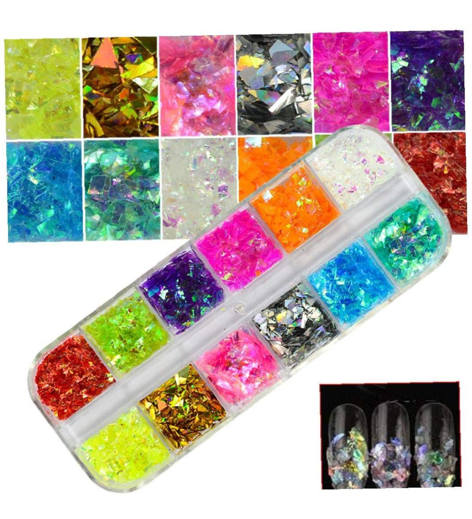 Shop Angoter 1 Set Nail Glitter - 12-S Mixed ICE Mylar Shell Foils for Stunning 3D Nail Art | International Shipping Available - Buy Online on GoSupps.com