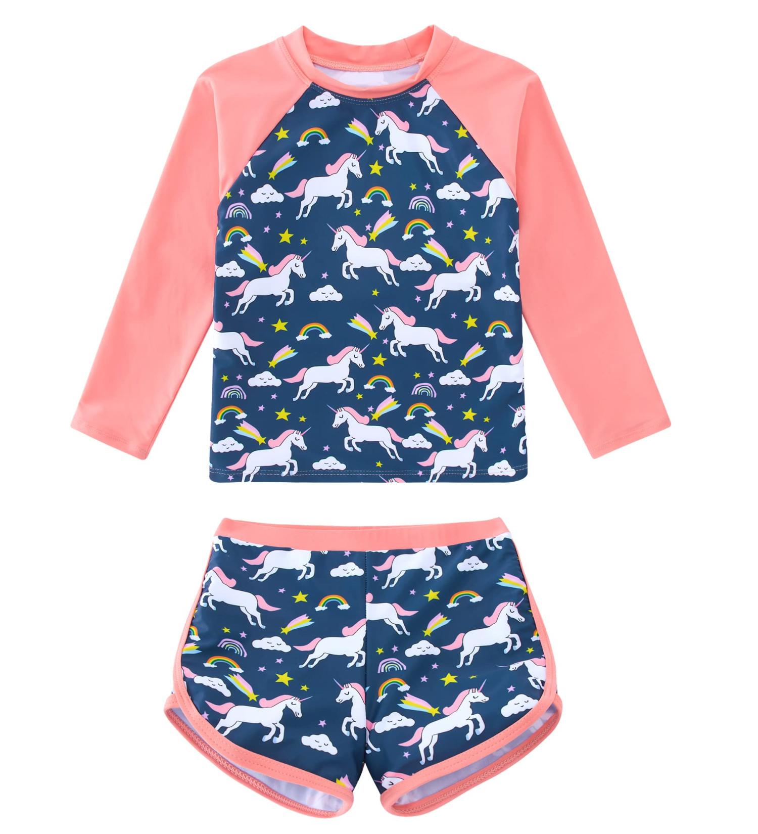 Girls Long Sleeve Swimsuit Set | UPF 50+ Protection | 9-10 Years | Pink Unicorn - Buy Online on GoSupps.com