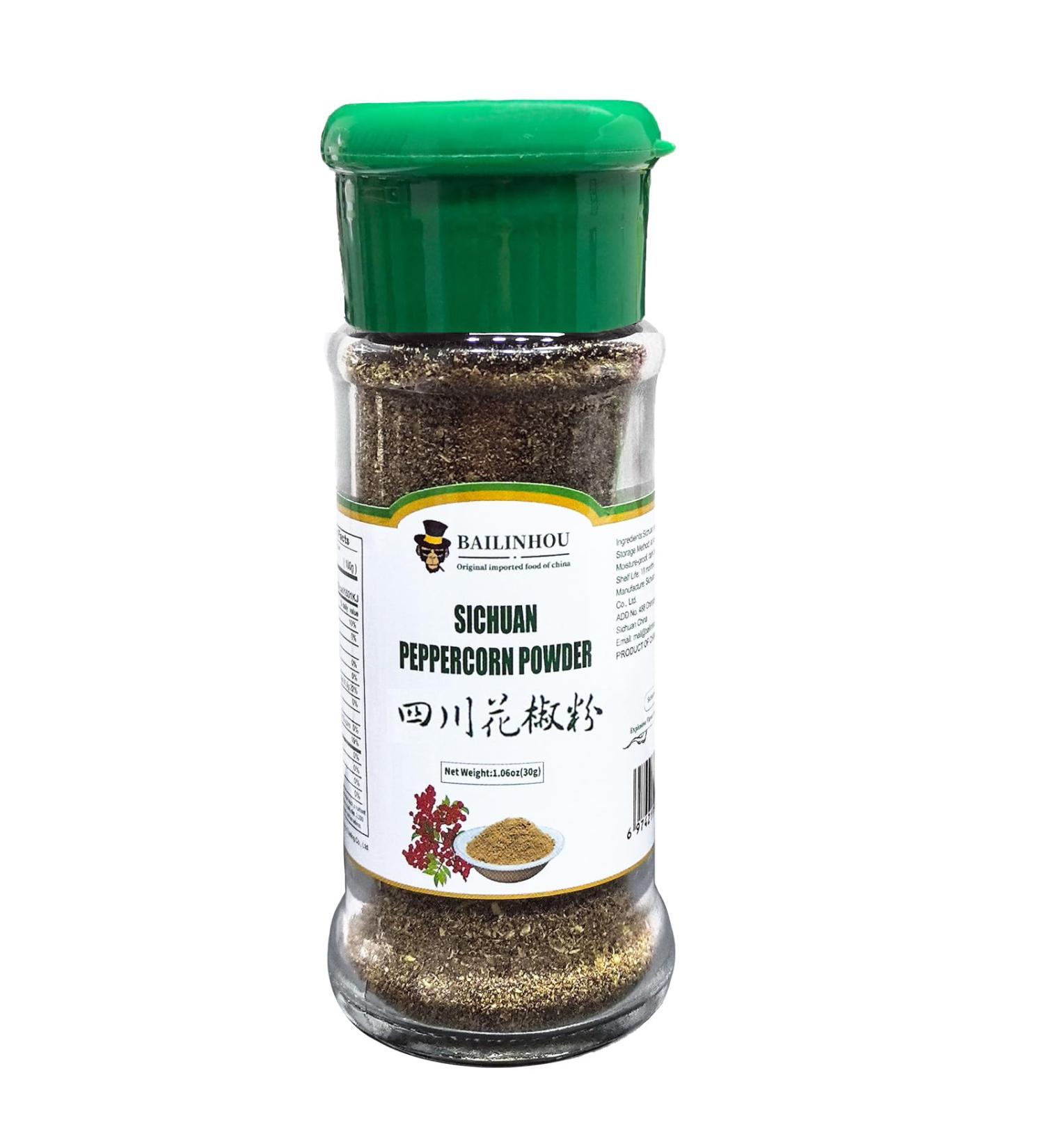 BAILINHOU Sichuan peppercorn powder 1.08oz/30g Mapo Tofu and Chinese Cuisine red szechuan peppercorns ground ORIGINAL IMPORTED of china. (Green lid(Enhance numbing sensation)) - Buy Online on GoSupps.com