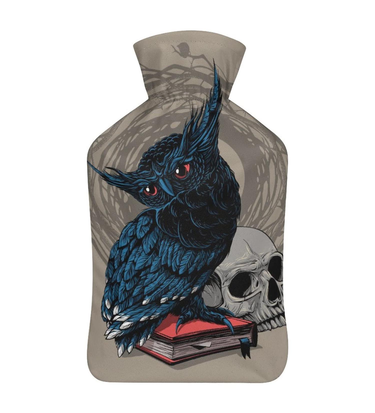 Owl Skeleton Hot Water Bottle with Plush Cover | Hand Warmer for Adults & Kids - 26.5x15.3cm | International Shipping Available - Buy Online on GoSupps.com