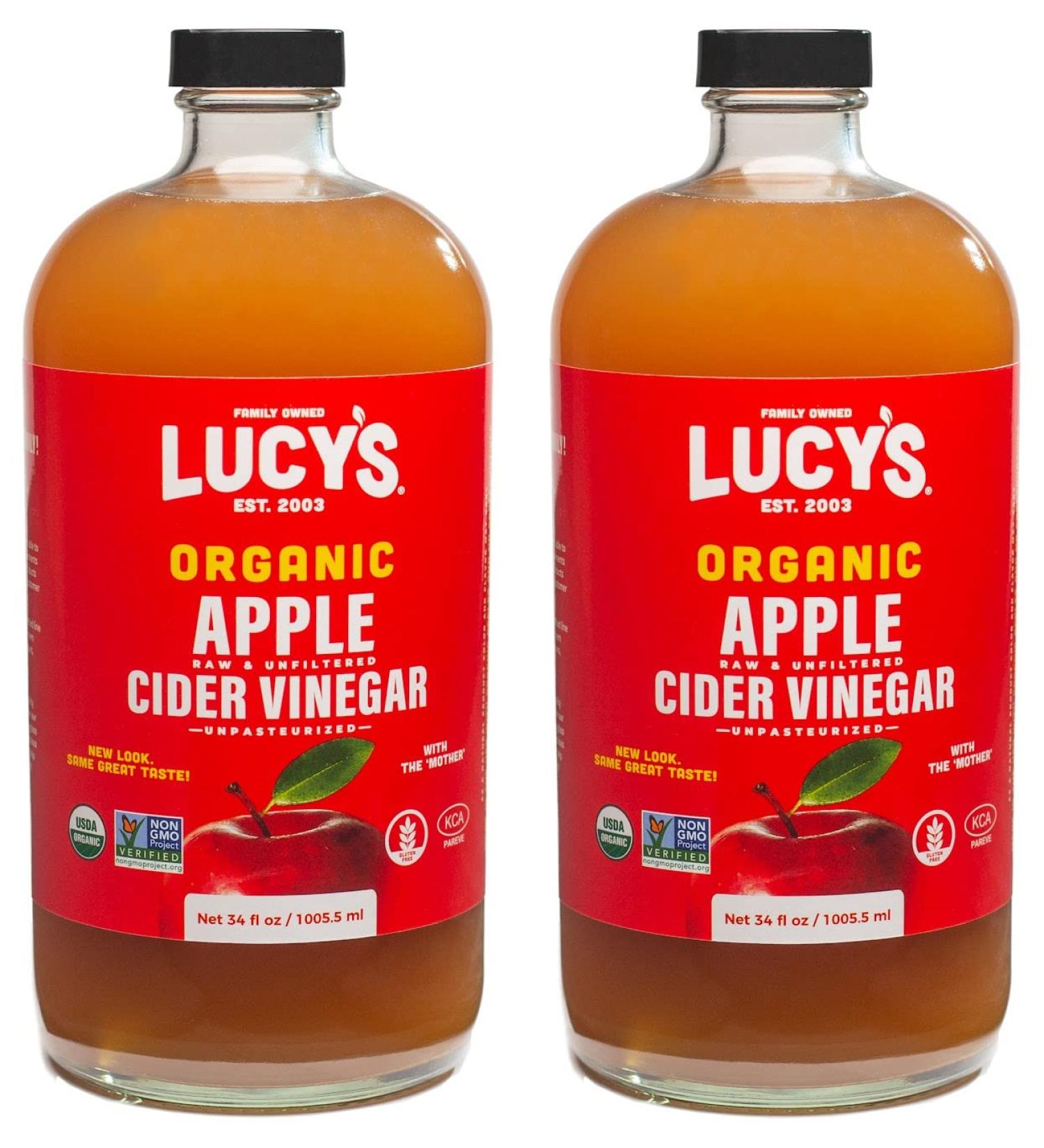 Lucy's Family Organic Raw Apple Cider Vinegar 34oz (2 Pack) - USDA Certified NonGMO, Unfiltered & Unpasteurized with the Mother - 100% Natural ACV - Buy Online on GoSupps.com