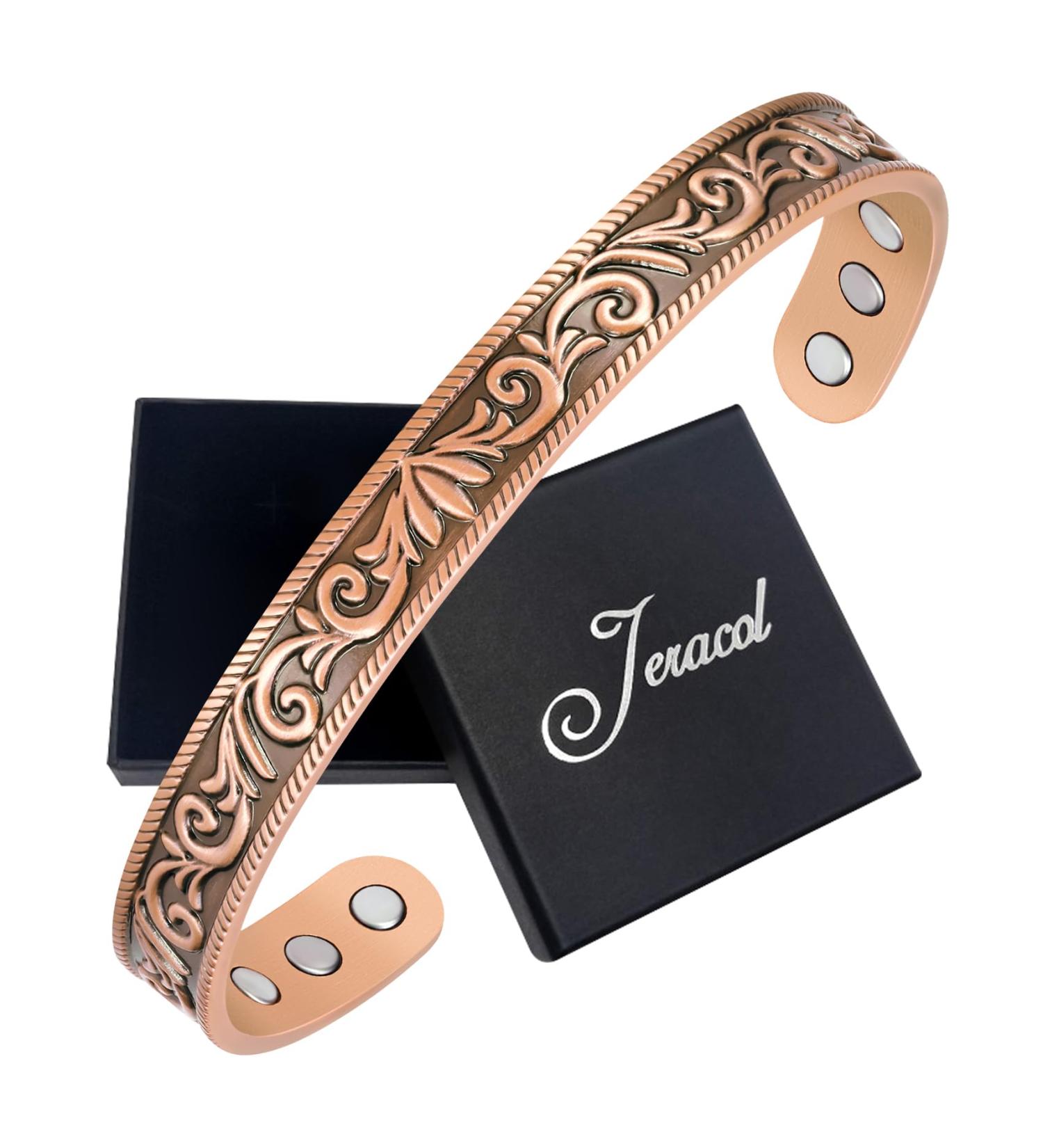 Jeracol Copper Magnetic Bracelet for Women Men | Pure Copper Bracelet with Ultra Strength Magnets - Acanthus Design | Gift Box Included - Buy Online on GoSupps.com