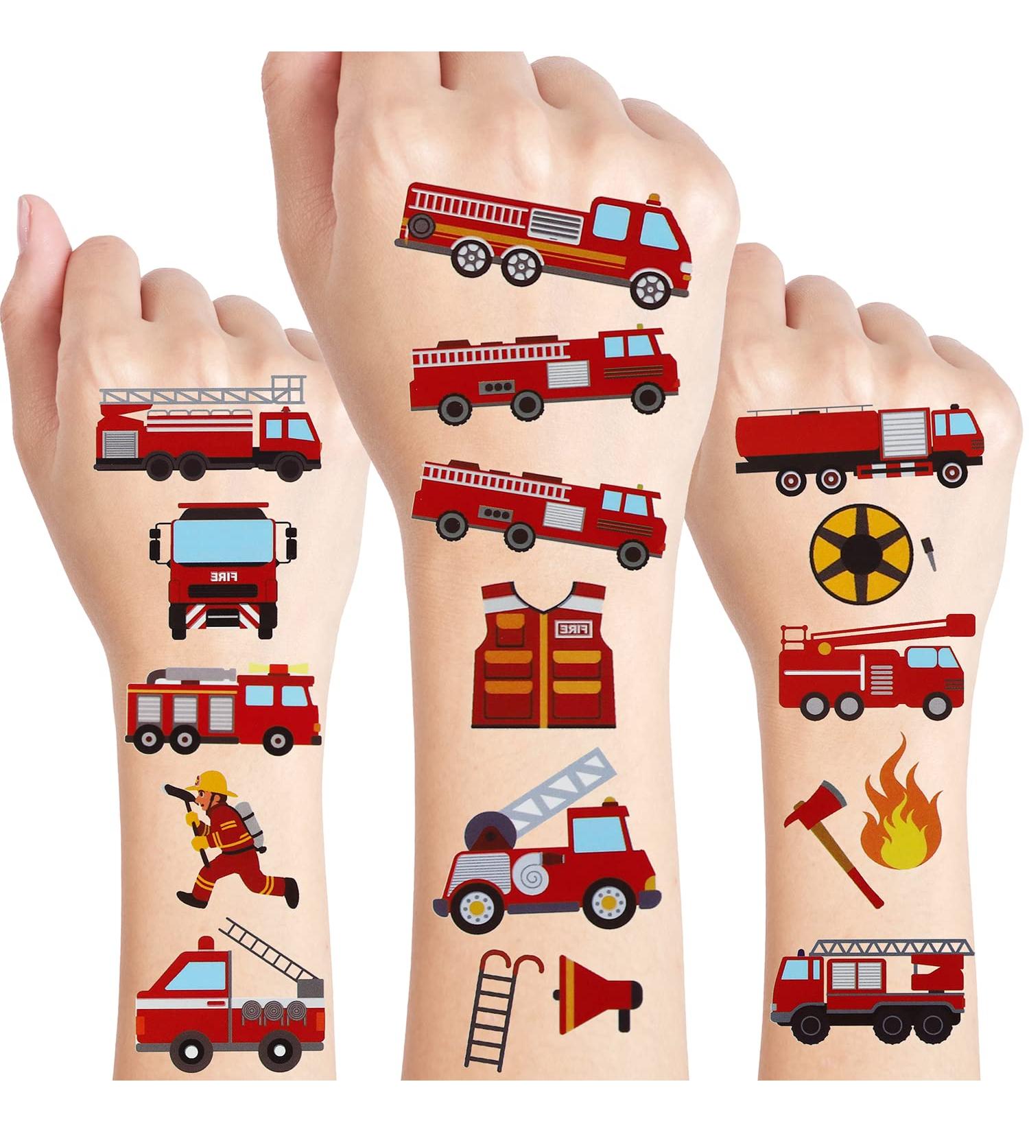 Fire Truck Temporary Tattoos - 24 Sheets | Firefighter Party Favors & Birthday Decorations - Buy Online on GoSupps.com
