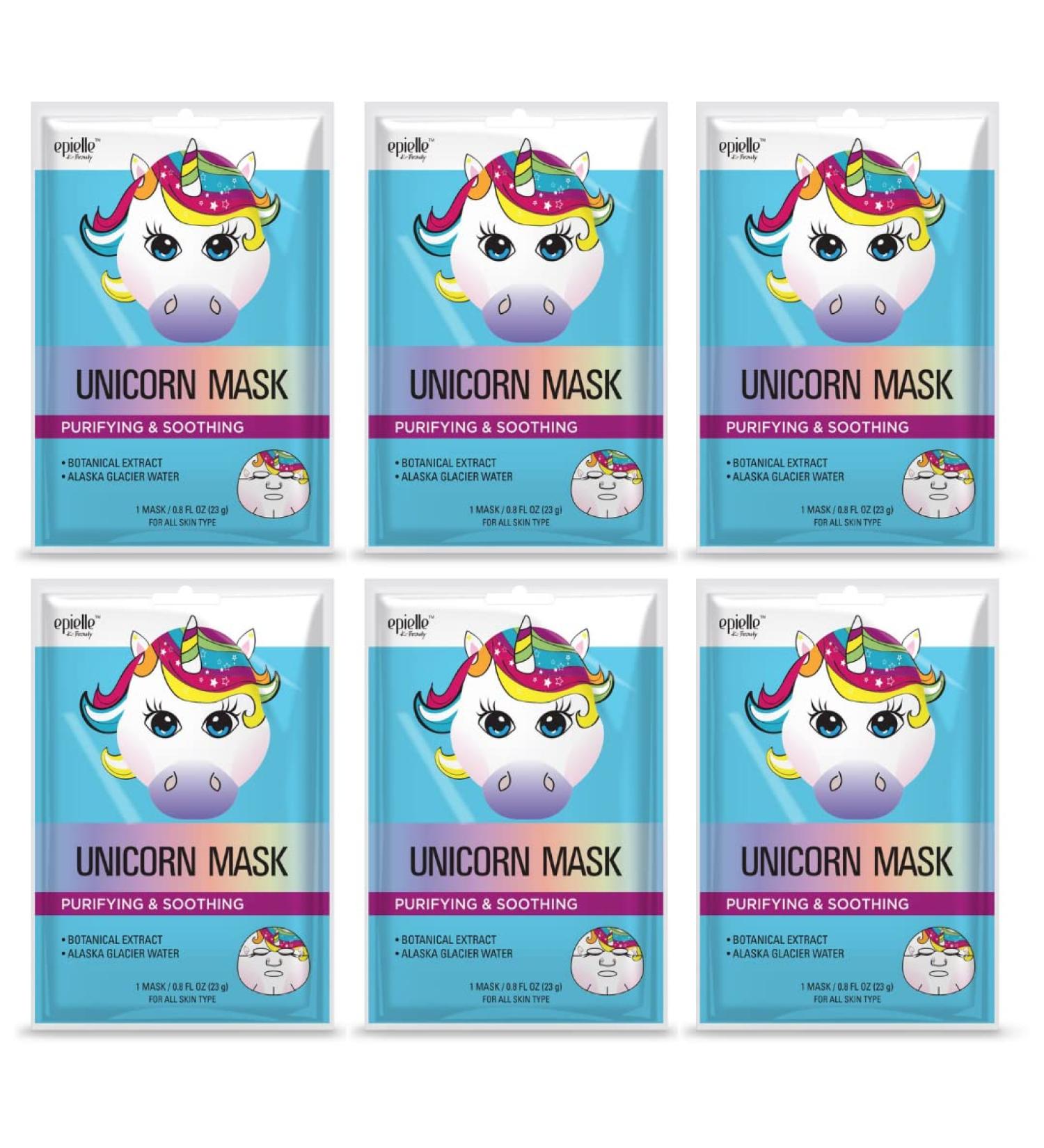 Epielle Unicorn Character Skincare Sheet Masks - Animal Spa Masks for All Skin Types | 6 Count Spa Gift Set for Women, Birthday Parties, Girls Night, and Slumber Parties - Buy Online on GoSupps.com