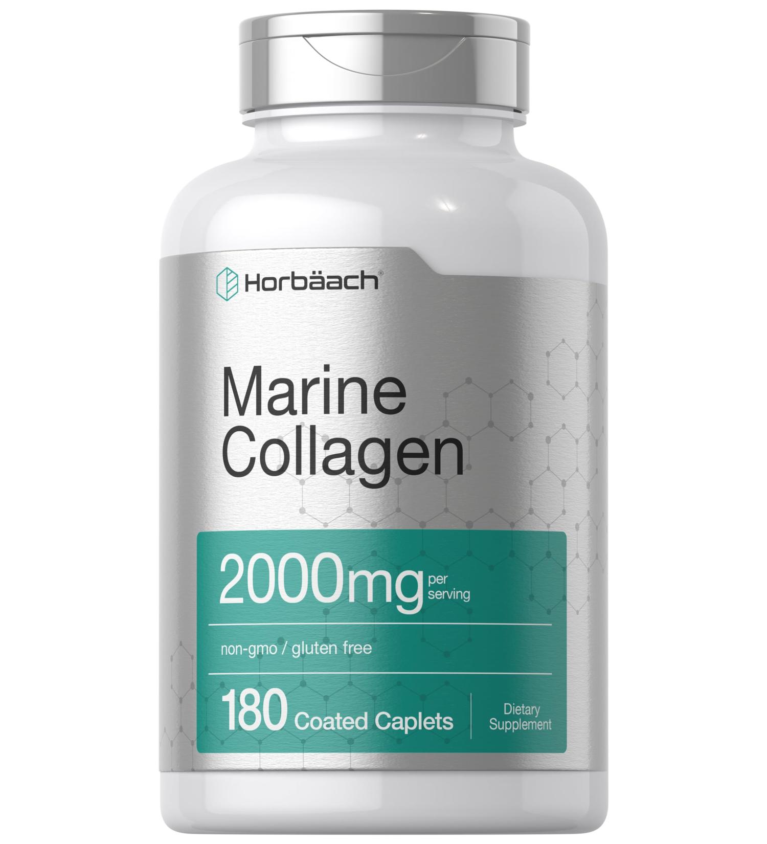 Horb ach Marine Collagen Peptides 2000mg | 180 Caplet Capsules | Type 1 with Calcium | Non-GMO Gluten Free Supplement - Buy Online on GoSupps.com