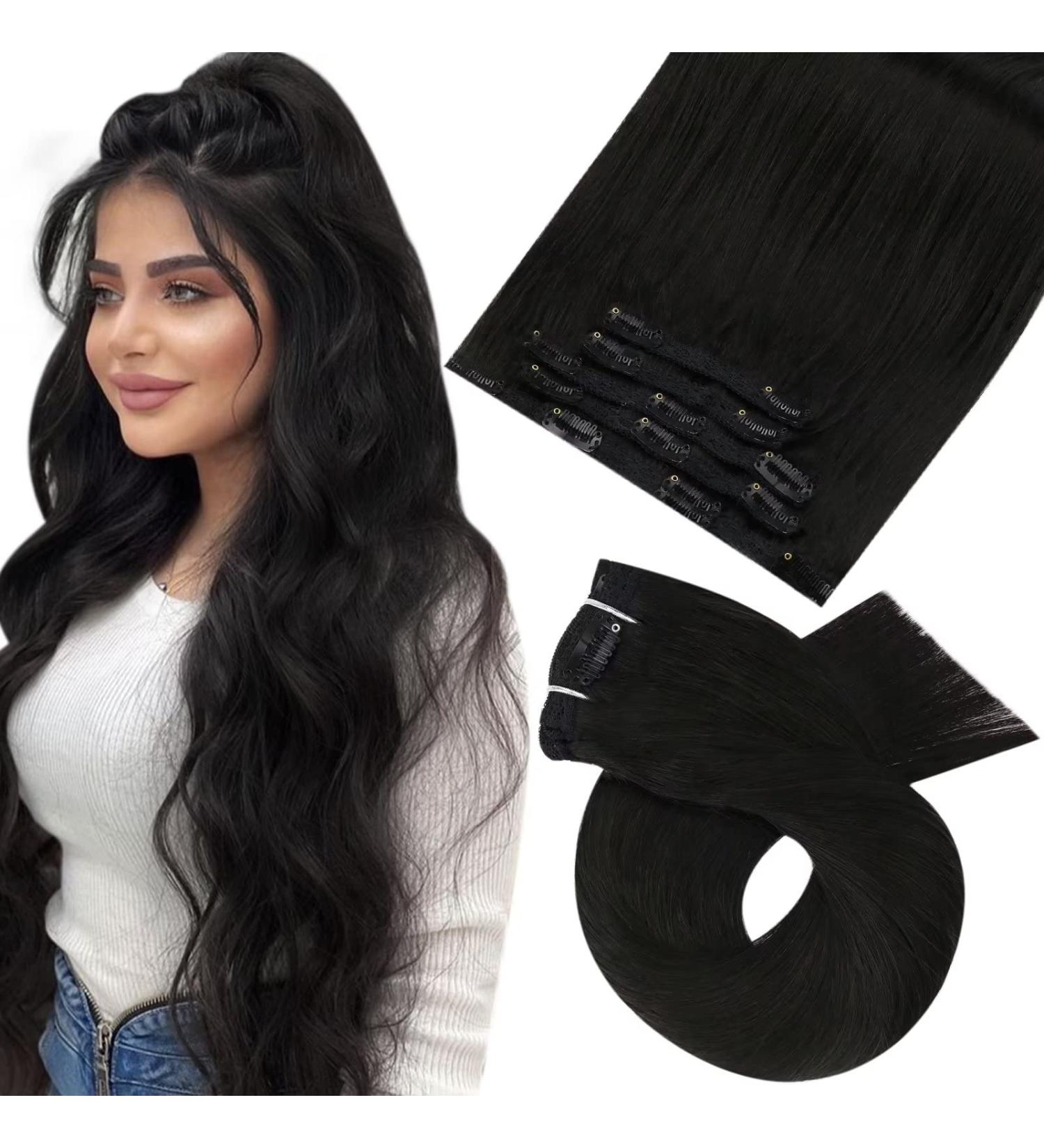 Moresoo 14 Inch Black Clip in Human Hair Extensions - 5 Pieces/70g Remy Real Hair #1B - Buy Online on GoSupps.com