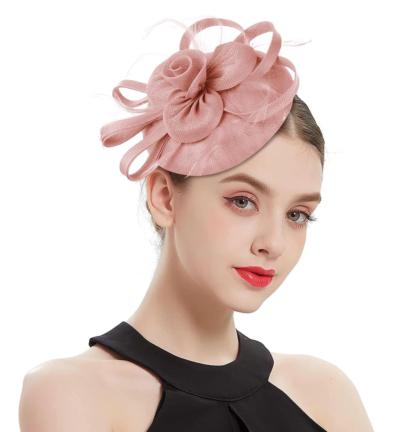 Z&X Sinamay Fascinator Pillbox Hat with Headband & Hair Clip - Elegant Nude Pink Hat for Cocktail & Tea Parties - One Size - Buy Online on GoSupps.com