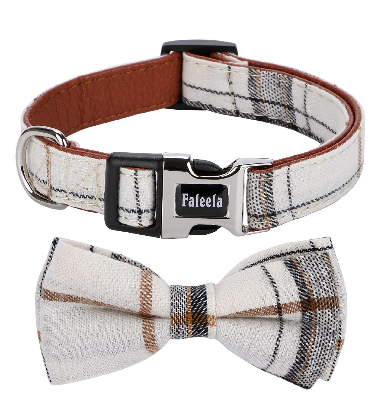 Soft & Comfy Bowtie Dog Collar - Adjustable Bow Tie Collar for Small, Medium, Large Pets - Detachable - Beige (1 Pack) - Buy Online on GoSupps.com