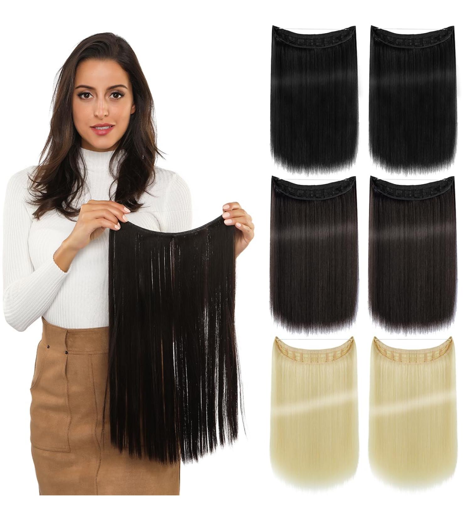 Yamel Invisible Wire Hair Extensions 16 Inch Natural Black Long Silky Straight Synthetic Hairpieces Secret Hair Extensions for Women Black 16 inch - Buy Online on GoSupps.com
