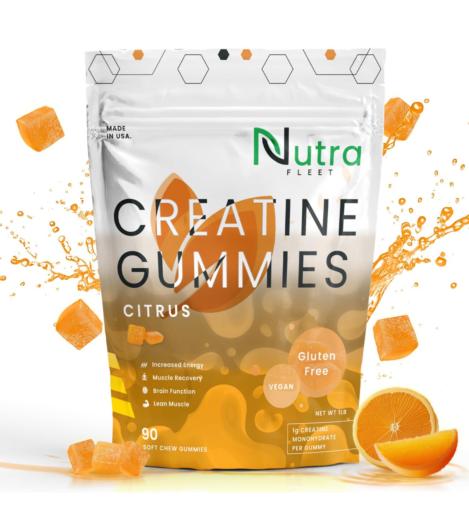 Buy Creatine Monohydrate Gummies - 5g Vegan Chewable for Strength & Energy | 90 Count Citrus - Gluten Free Low Calorie Muscle Builder - Buy Online on GoSupps.com