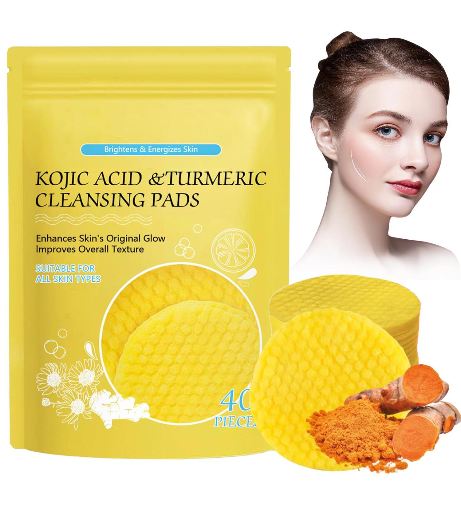 Kojic Acid and Turmeric Pads - Kojic Acid Cleansing Pads for Even Skin Tone - Infused Exfoliating Face Pads - Turmeric Cleansing Pads for Skincare - Balance Skin Oil and Soothes Skin - 40 Pads - Buy Online on GoSupps.com