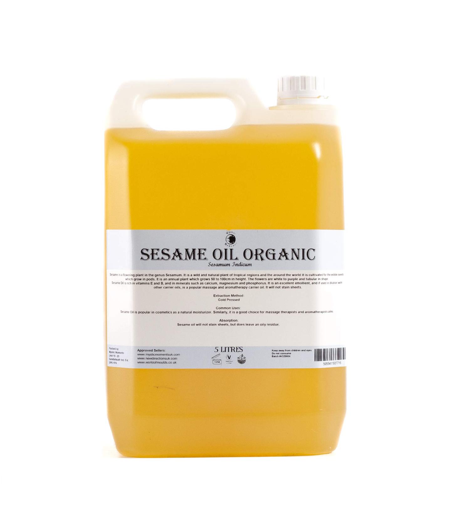 Mystic Moments | 100% Pure Organic Sesame Carrier Oil - 5 Liter | Ideal for Skincare & Massage - Buy Online on GoSupps.com