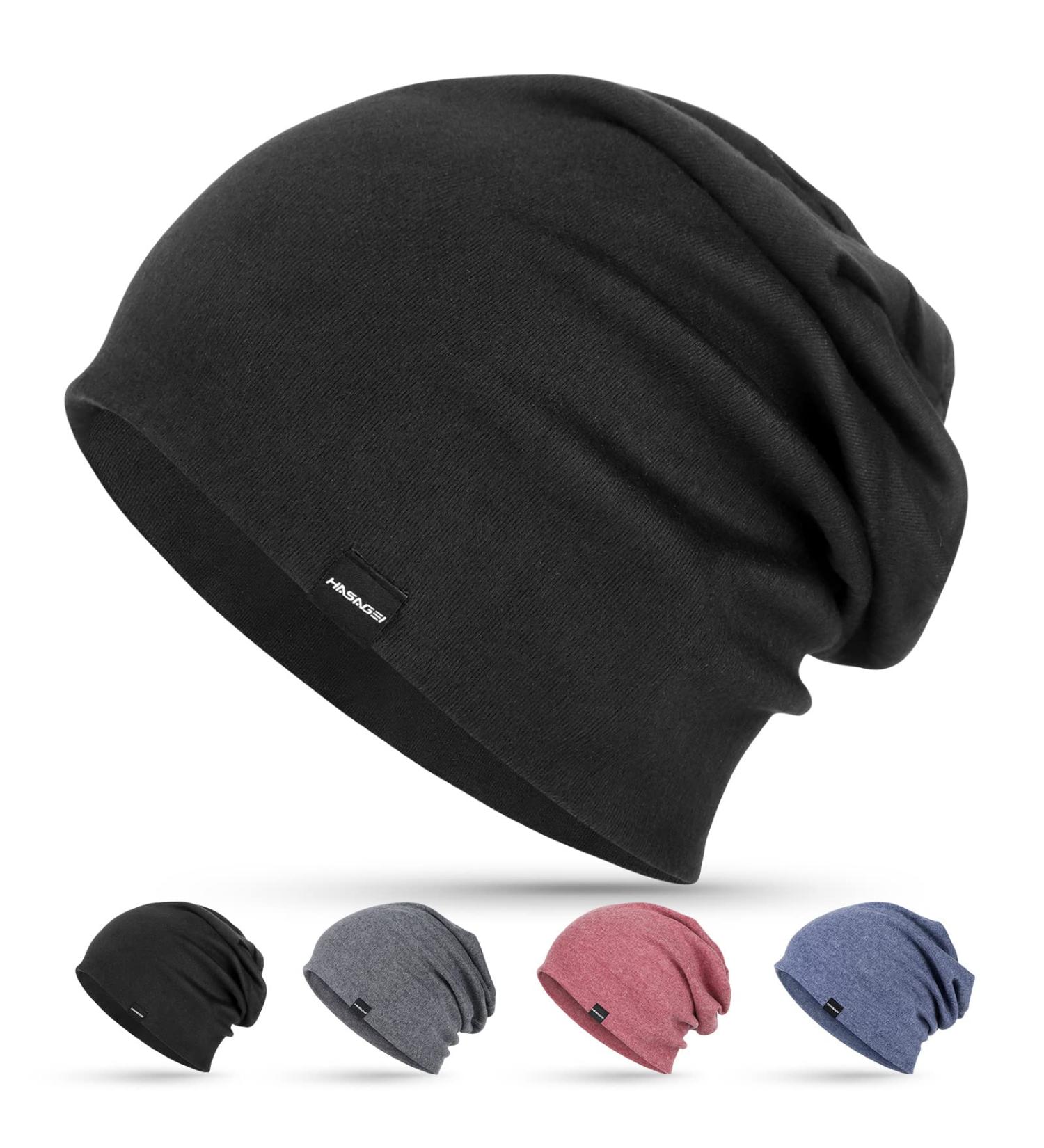 Hasagei Unisex Slouch Beanie Hat - Soft Cotton Chemo Hat for Men & Women - Classic Lightweight Spring & Winter Black Jersey - Buy Online on GoSupps.com