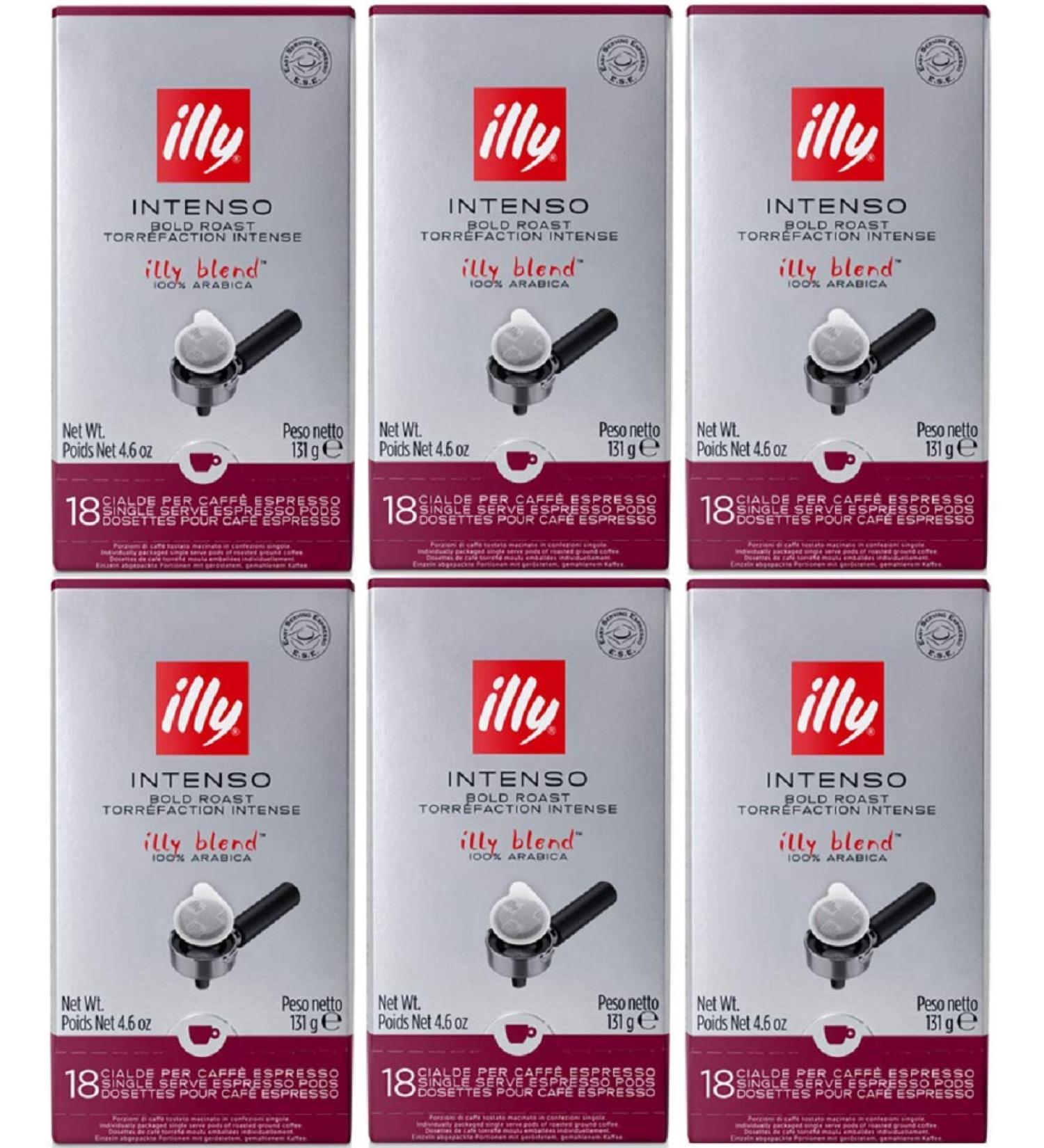 illy Caffe Espresso, (Dark Roast, Black Band), 18-Count ESE Pods 4.4 oz (Pack of 6)