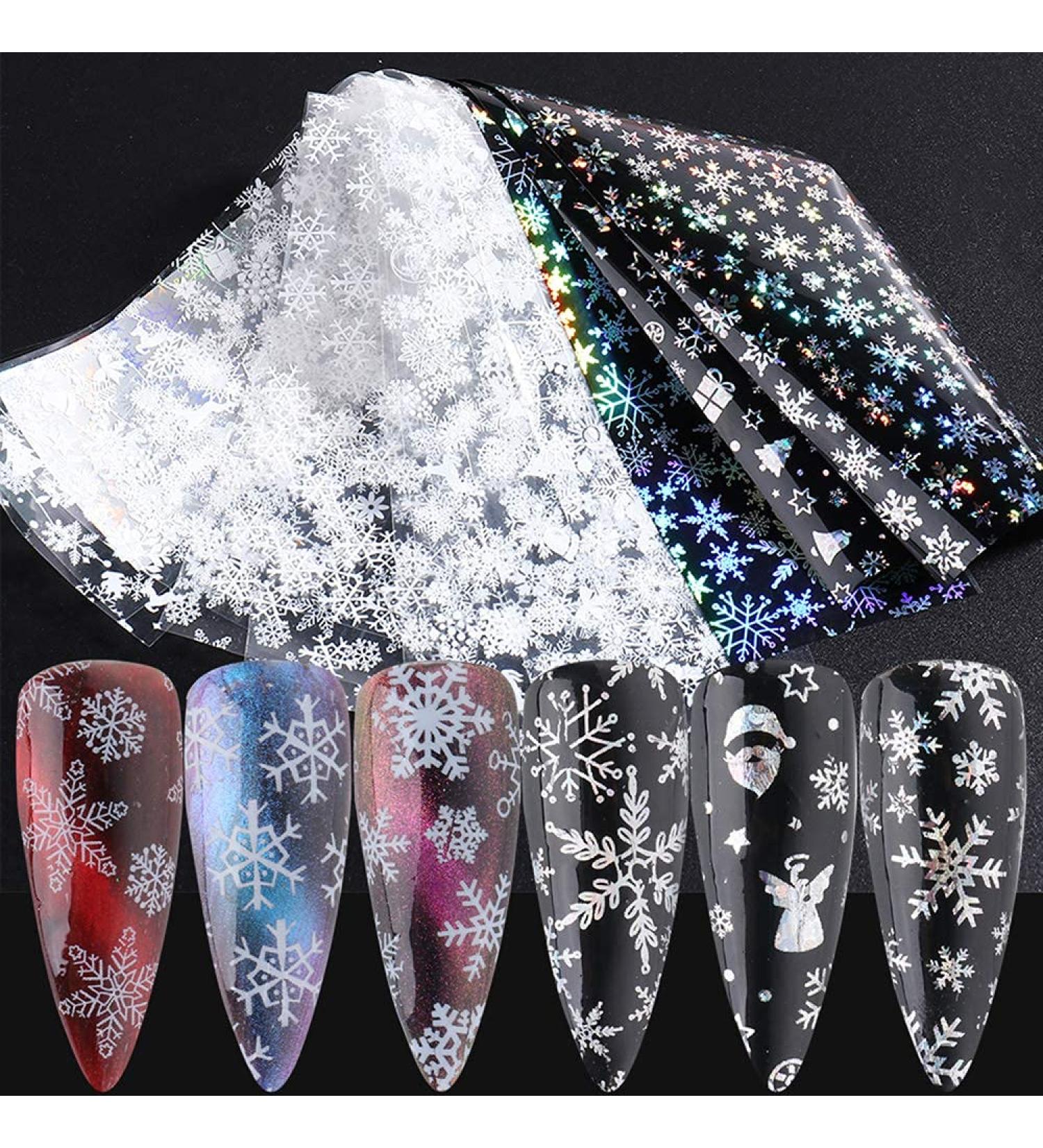 Snowflake Nail Foil Transfer Stickers - Christmas Nail Art Supplies for Festive Manicure - 10 Sheets - Buy Online on GoSupps.com