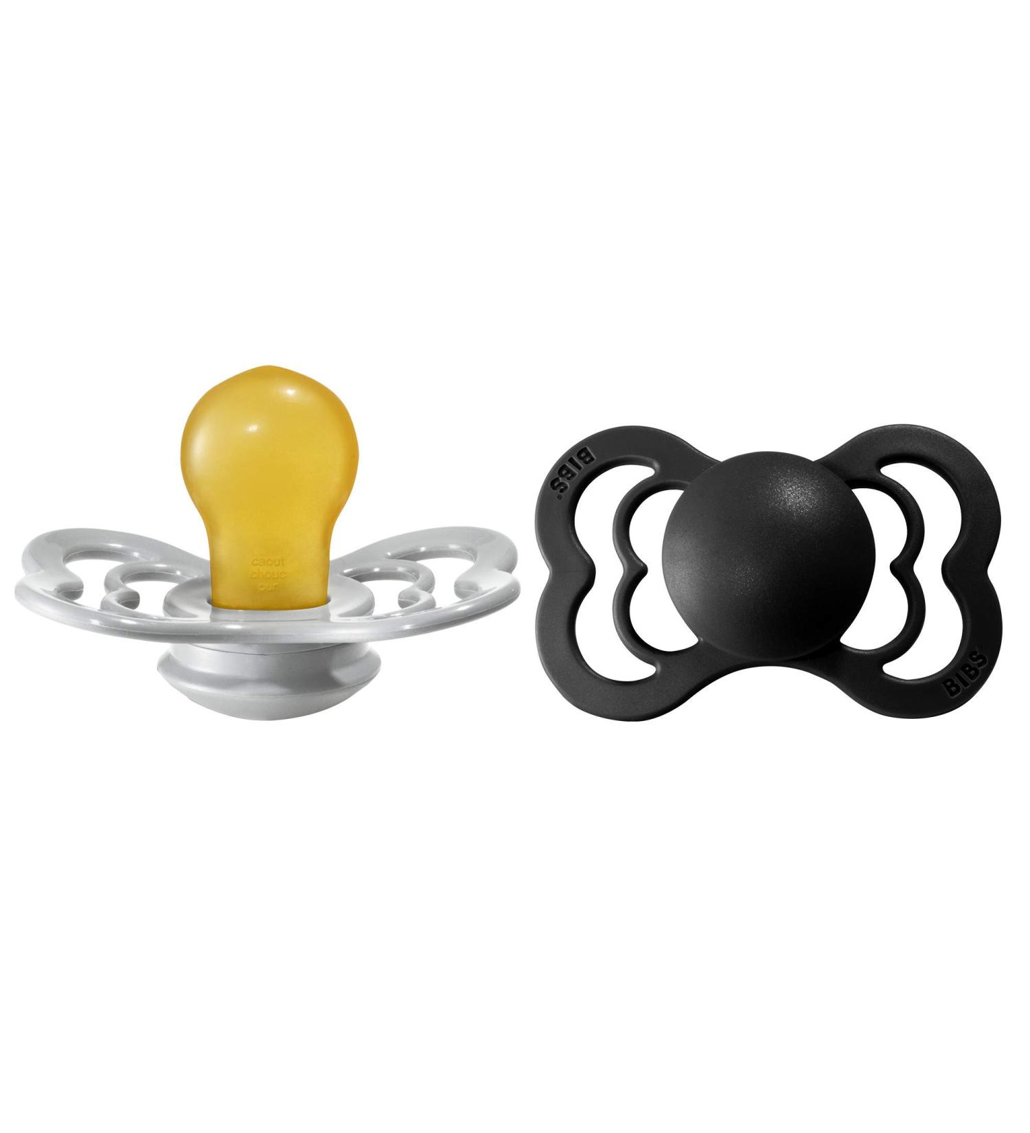 BIBS Supreme Baby Pacifier 2-Pack | BPA Free | Made in Denmark | Symmetrical Nipple | Size 2 (6-18 Months) | Natural Rubber Latex | Cloud/Black - Buy Online on GoSupps.com