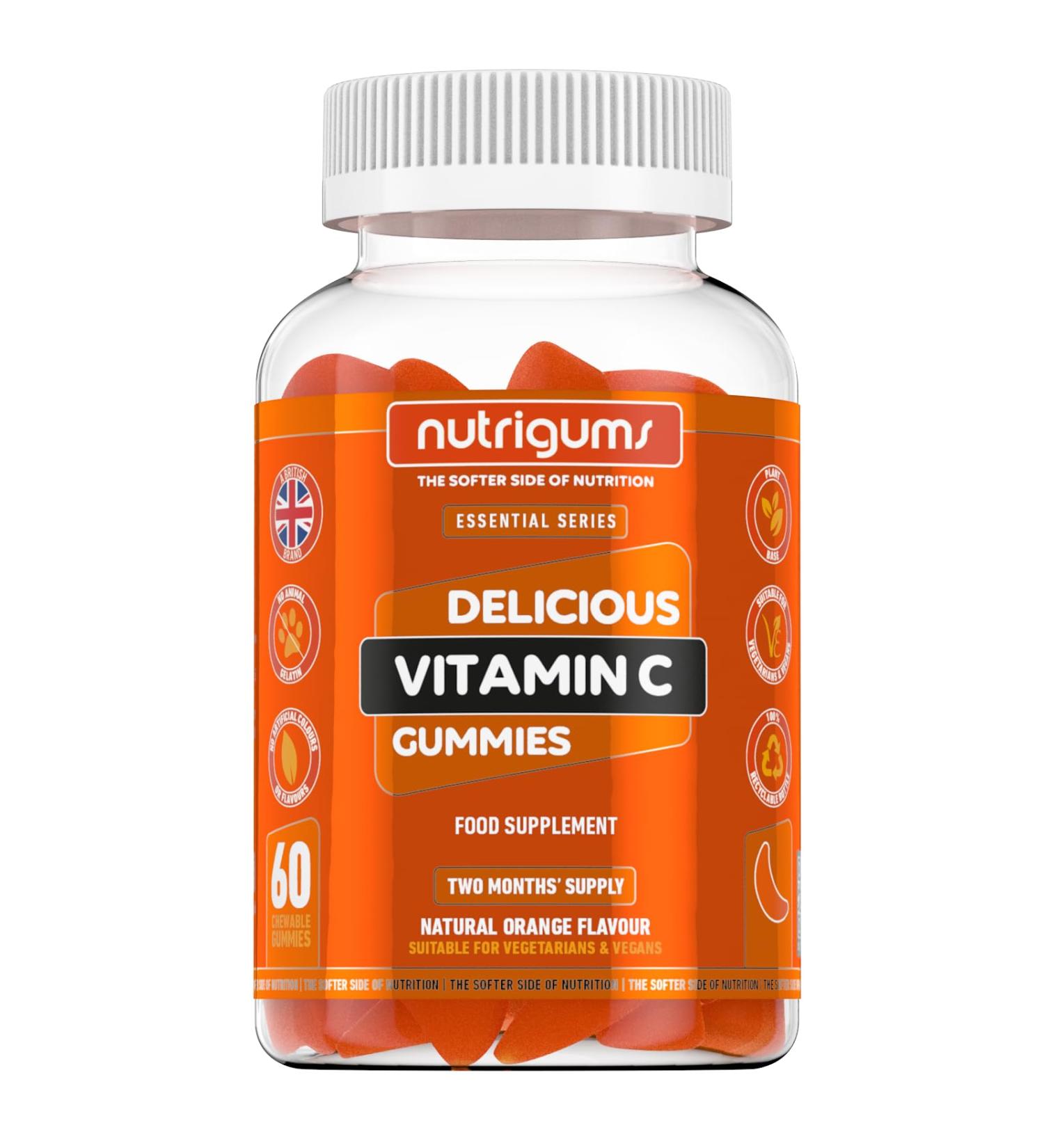 Nutrigums Vegan Vitamin C Gummies - 80mg Orange Flavour | Immune Support & Collagen Formation | 60 Gummies - Buy Online on GoSupps.com