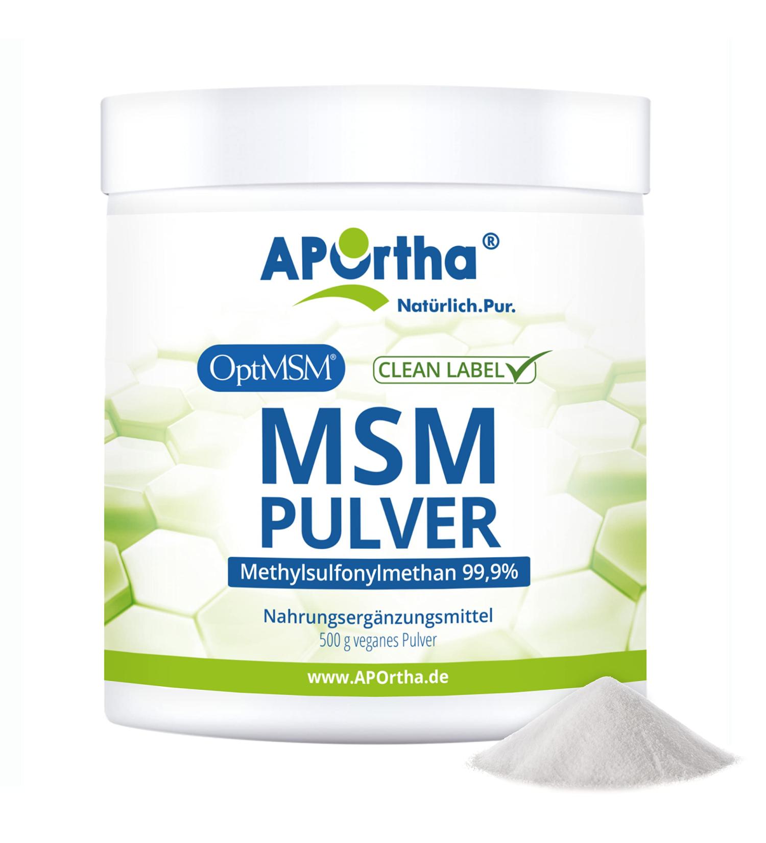 Aportha Optimsm MSM Powder 500g | 99.9% Pure Vegan Methyl Sulfonyl Methane | Gluten-Free Lactose-Free Allergen-Free - Buy Online on GoSupps.com
