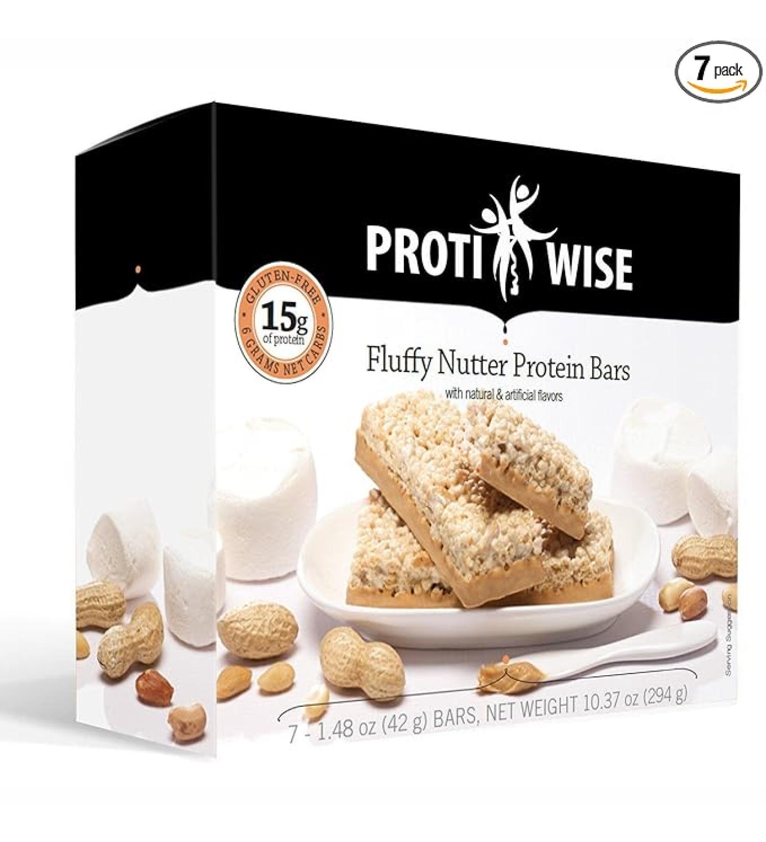 ProtiWise â High Protein 15g Bar | 7/Box | Weight Loss Diet KETO Friendly Hunger Control Meal Replacement | Gluten Free Low Fat Low Sugar (Fluffy Nutter) - Buy Online on GoSupps.com
