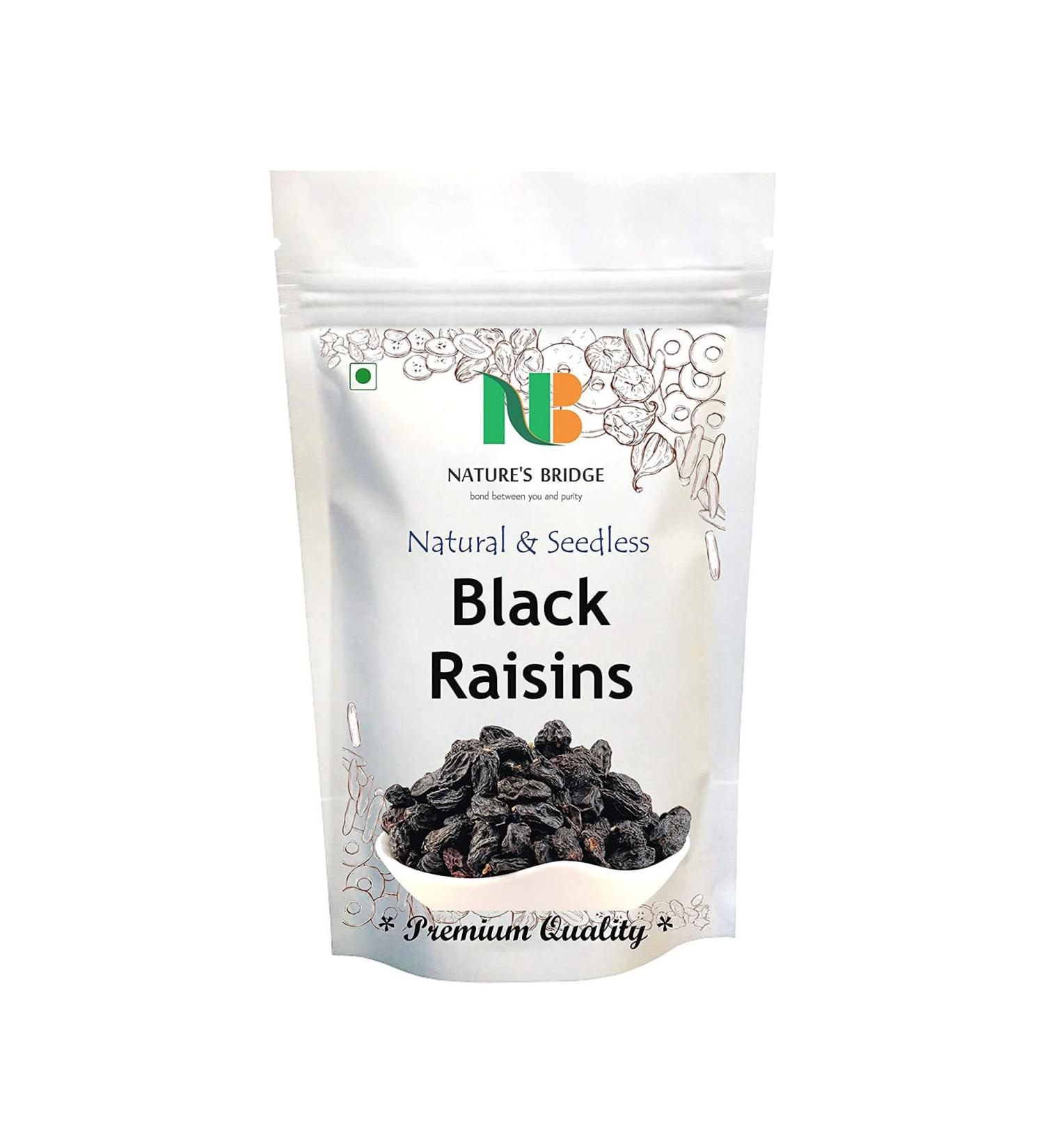 Nature's Bridge Seedless Black Raisins - 250 Gm Dried Kishmish Seeds Dry Grapes Kali Kismis Dry Fruits Kali Darakh Raisins_Packing May Vary