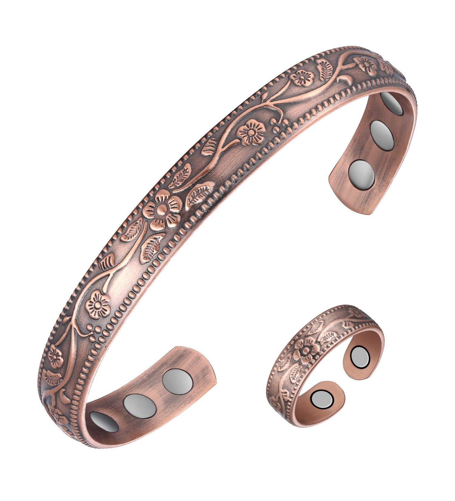 Jecanori Lymph Drainage Copper Magnetic Bracelet and Ring for Women Men Magnetic Lymph Detox Bracelet Wristband Brazaletes and Magnetic Copper Bracelet Carpal Tunnel Gift Set(Vintage Flower) A-Copper - Buy Online on GoSupps.com