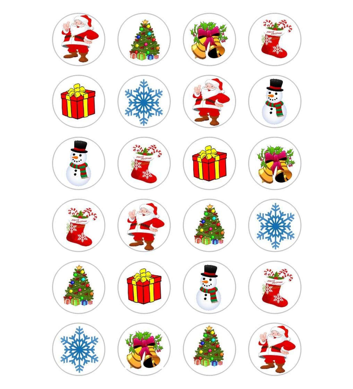 24 x Christmas edible cupcake toppers wafer paper Rice Fairy Cake Decorations Santa Snowman Tree Jingle Bells