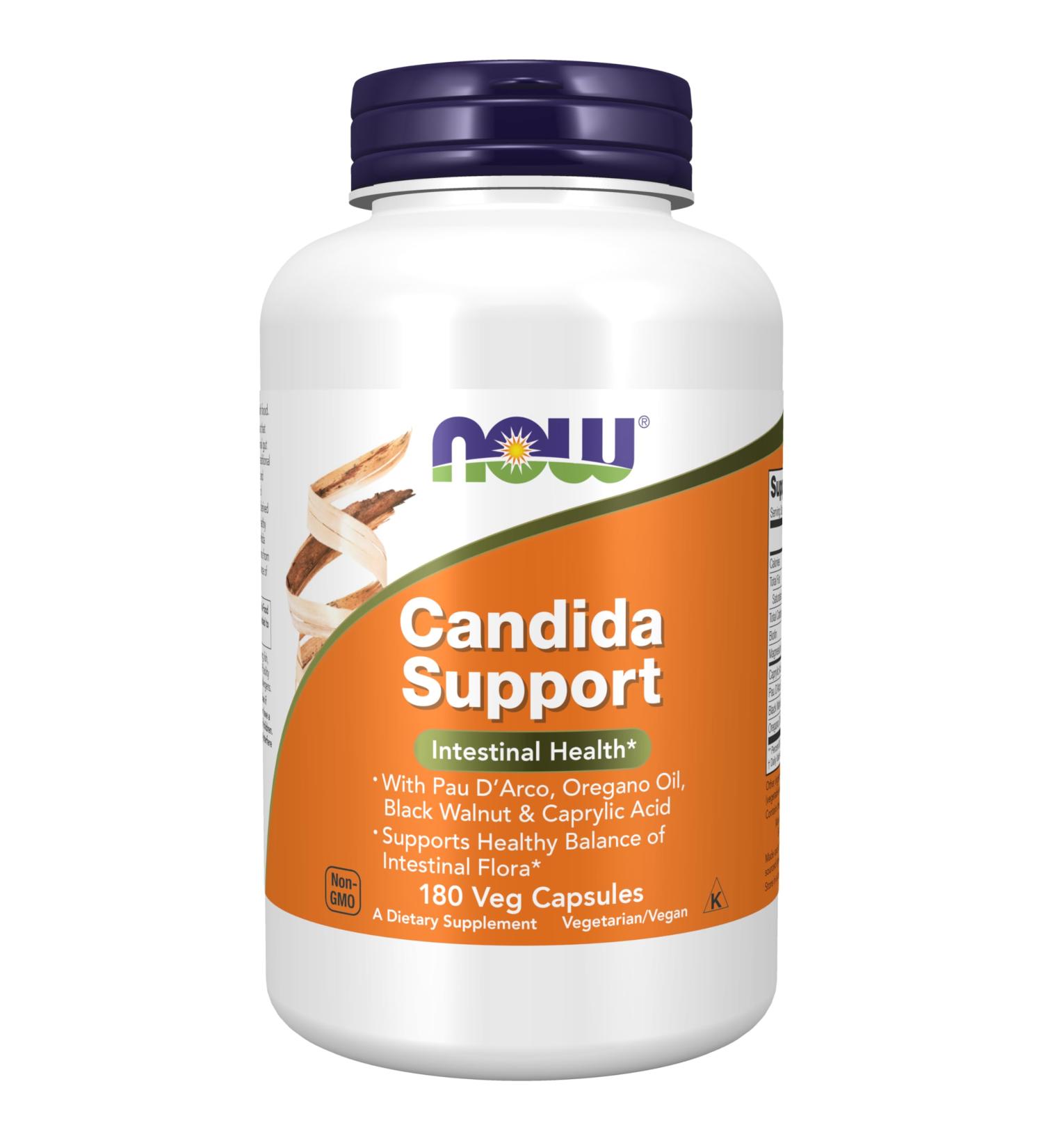 NOW Supplements Candida Support with Pau D'Arco Oregano Oil Black Walnut & Caprylic Acid 180 Veg Capsules - Buy Online on GoSupps.com