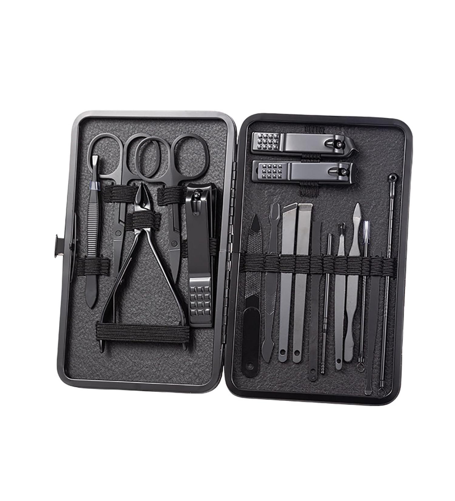 Dinghaole Professional Manicure Set Nail Clippers 18 Pieces Stainless Steel Nail Care Tools with Black PU Leather Bag Suitable for Thick Nails Portable for Travel and Home Use - Buy Online on GoSupps.com