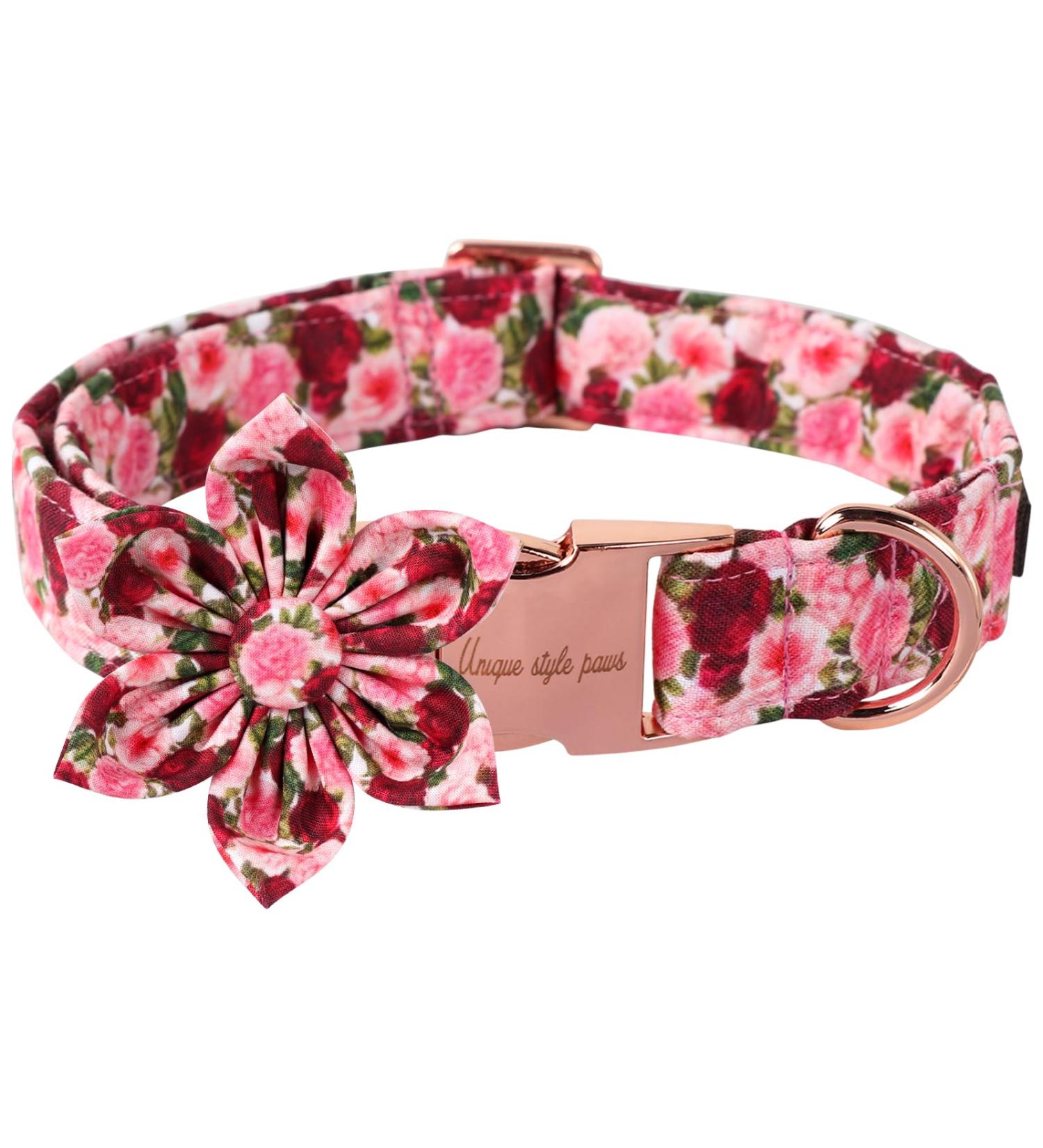 Unique Style Paws Dog Collar - Red Pink Peony Flower Design Comfortable Cotton XL (16-26in) - Perfect for Young Girl Dogs - Buy Online on GoSupps.com