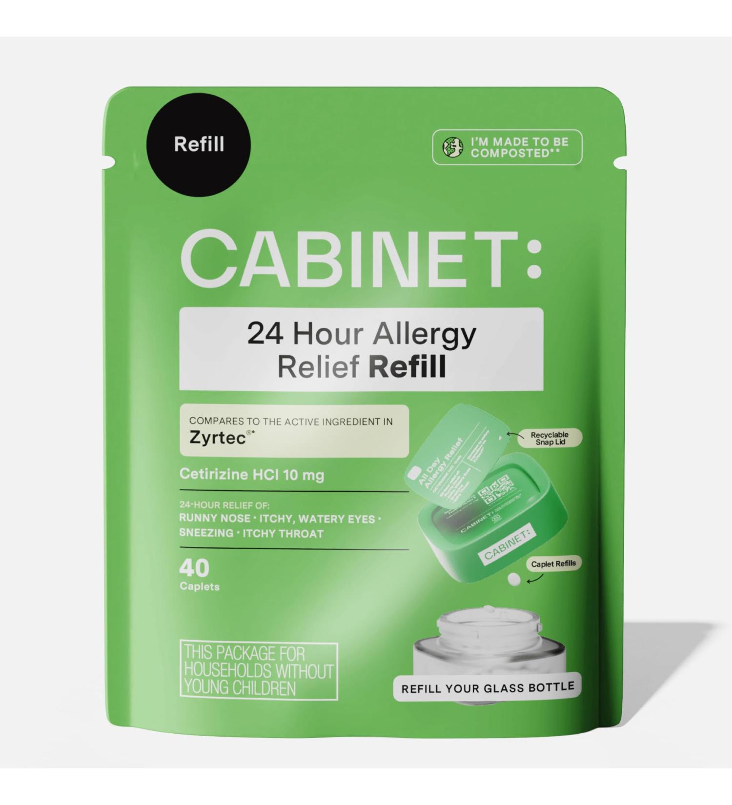 Cabinet: All Day Allergy Relief Cetirizine 10mg for Non-Drowsy Relief from Common Allergy Symptoms (Refill Pouch) - Buy Online on GoSupps.com