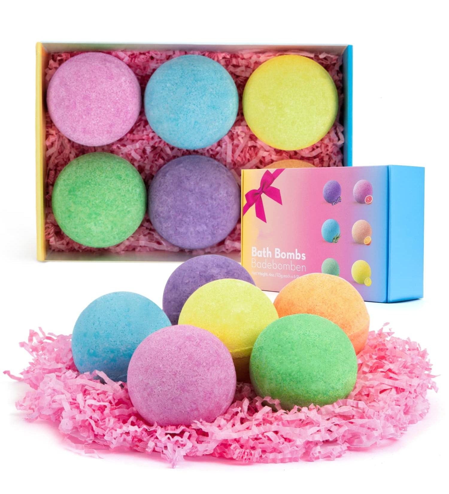 Bath Bombs Gift Set for Women, Moms, and Kids - 6 XXL Bubble Fizzies with Essential Oils for Skin Moisturizing Spa Experience - Perfect Mother's Day & Birthday Gift - 4 oz each - Buy Online on GoSupps.com