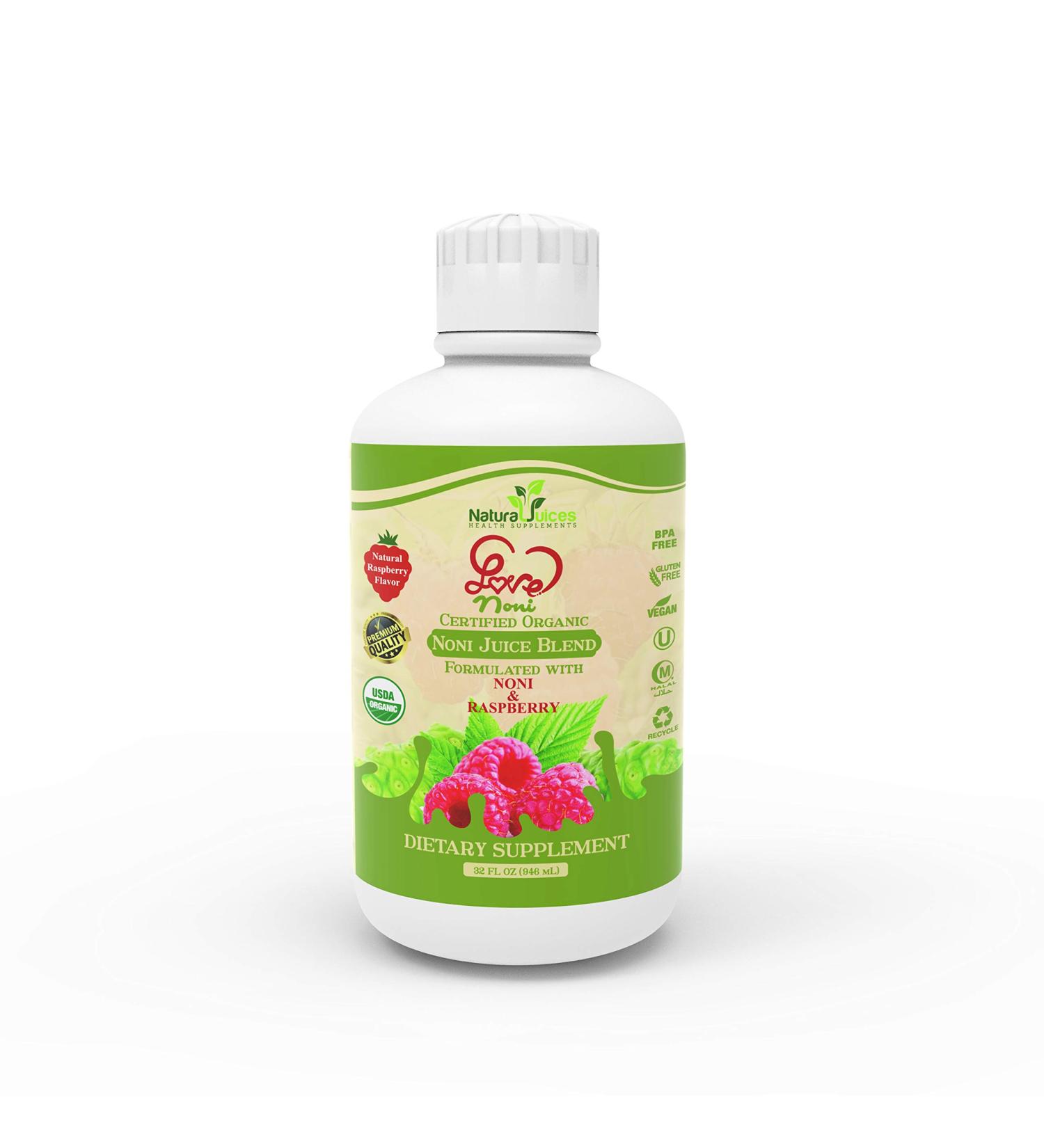 Natural Juices Organic Certified LoveNoni Juice Blend Noni Juice with Raspberry Flavour (946mL) - Buy Online on GoSupps.com