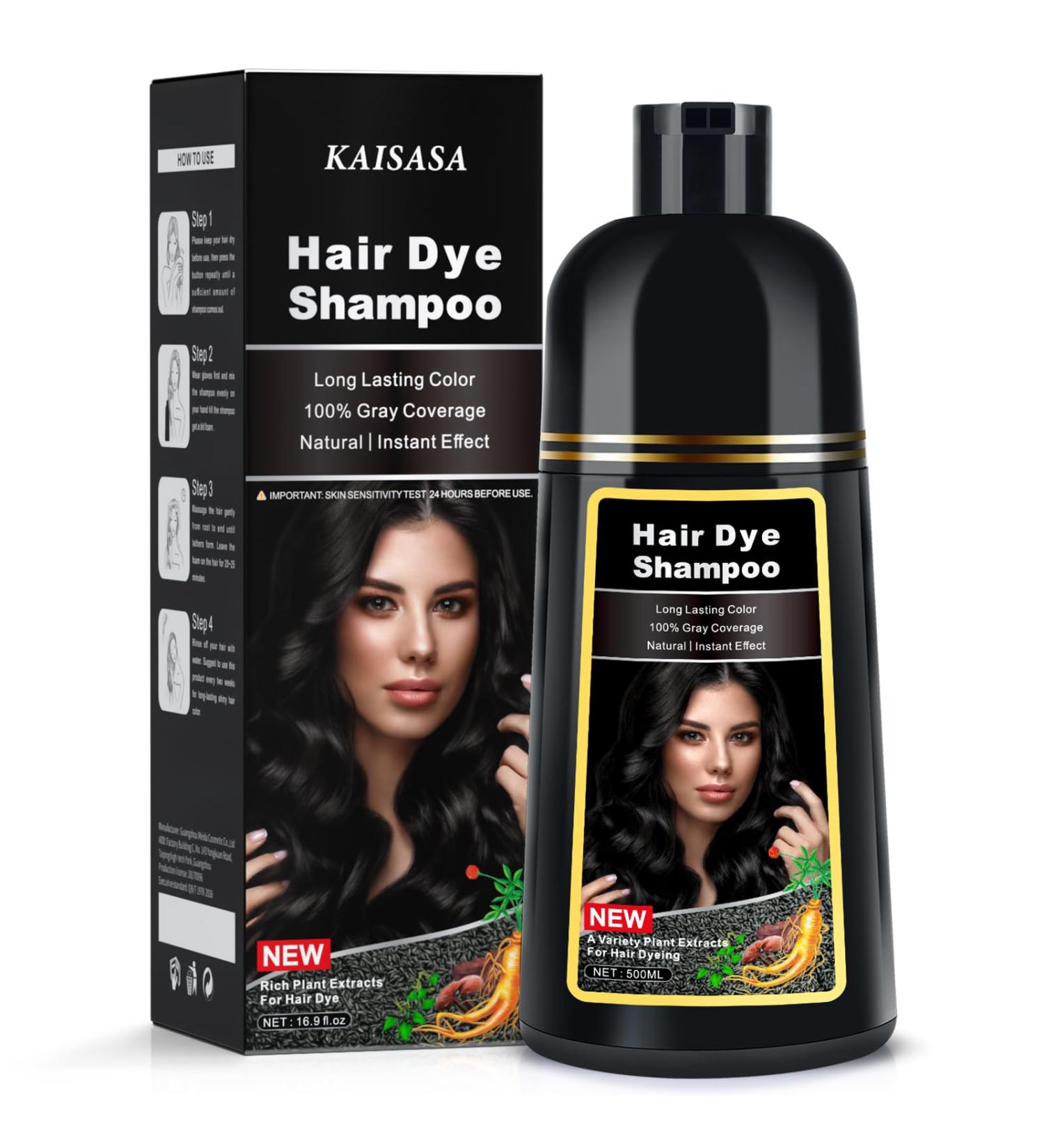 KINGMING Black Hair Dye Shampoo 3 in 1 | Herbal Hair Color for Grey Coverage - 500ml - Perfect for Men & Women - Buy Online on GoSupps.com