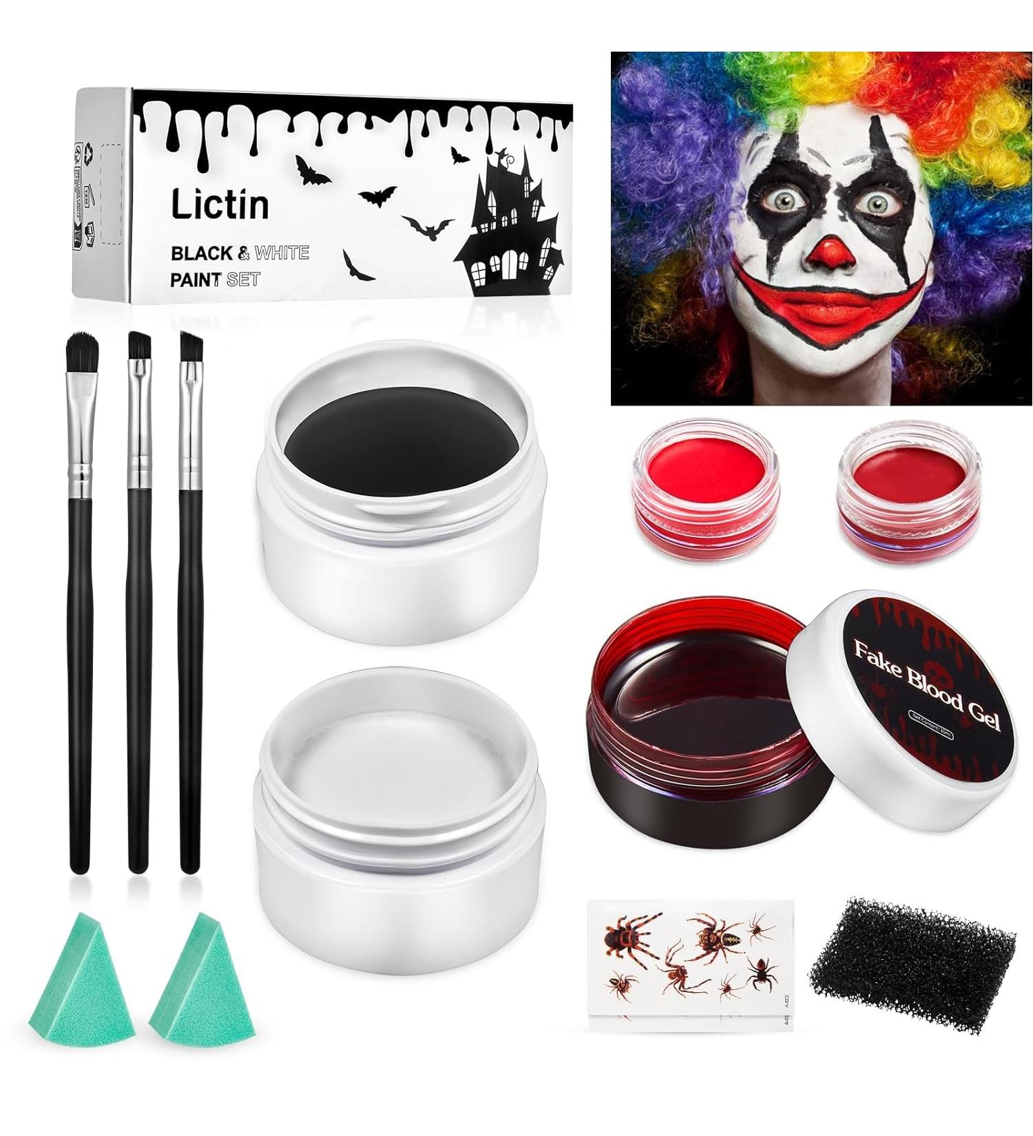 Lictin Halloween Clown Makeup Kit - 13 Pcs Face Body Paint Set with Fake Blood Gel, Brushes & Sponges - Perfect for Adults SFX Joker Zombie Vampire Skeleton Looks - Buy Online on GoSupps.com