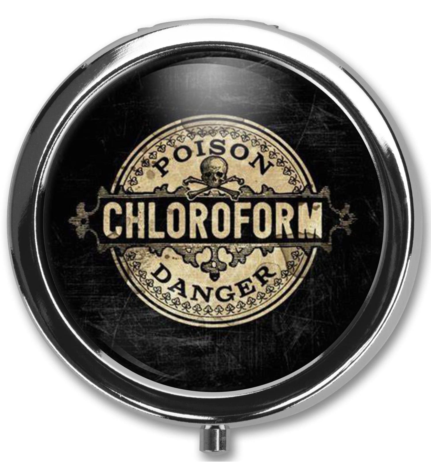 Chloroform Pill Box - Vintage Style Pill Organizer Case for Medicine & Vitamins - Black Trinket Holder - Buy Online on GoSupps.com