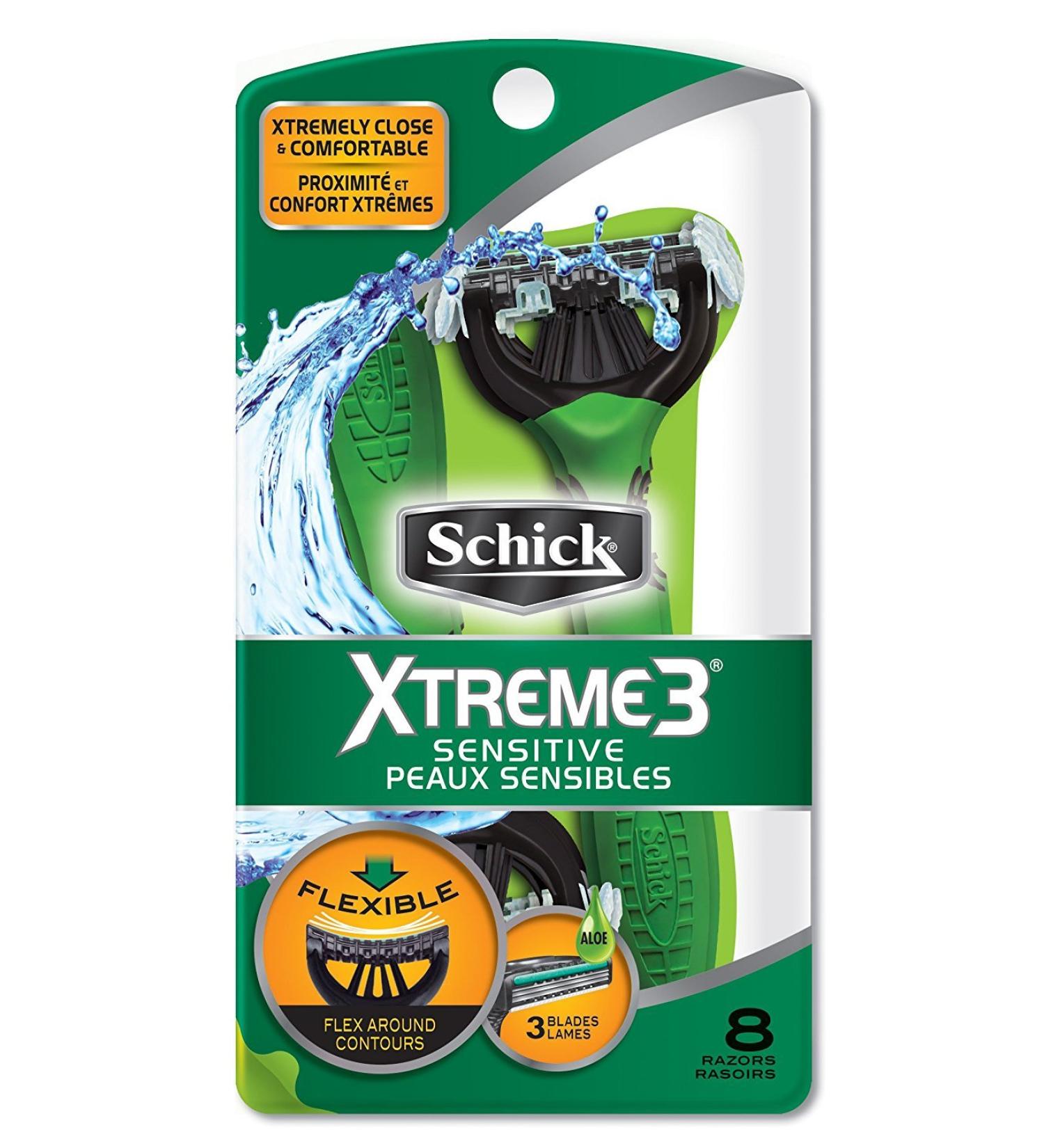 Schick Xtreme 3 Blade Sensitive Skin Disposable Razors for Men - Pack of 8 | International Shipping Available - Buy Online on GoSupps.com