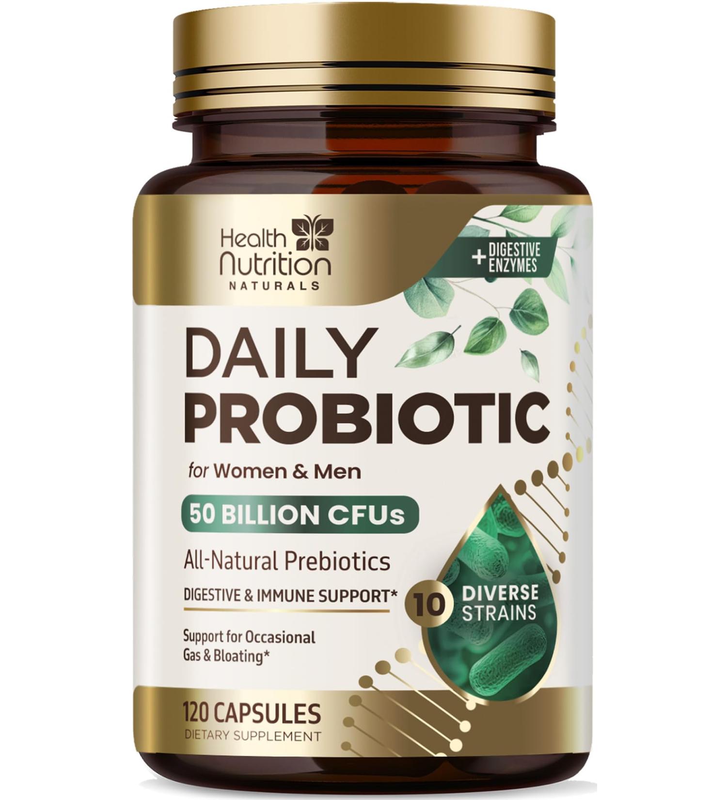 Probiotics 50 Billion CFU + 10 Strains - Max Absorption Daily Probiotic for Women & Men Lactobacillus Blend for Immune Support Prebiotics for Digestive & Gut Support Bottle In USA - 120 Capsules 120 Count (Pack of 1) - Buy Online on GoSupps.com