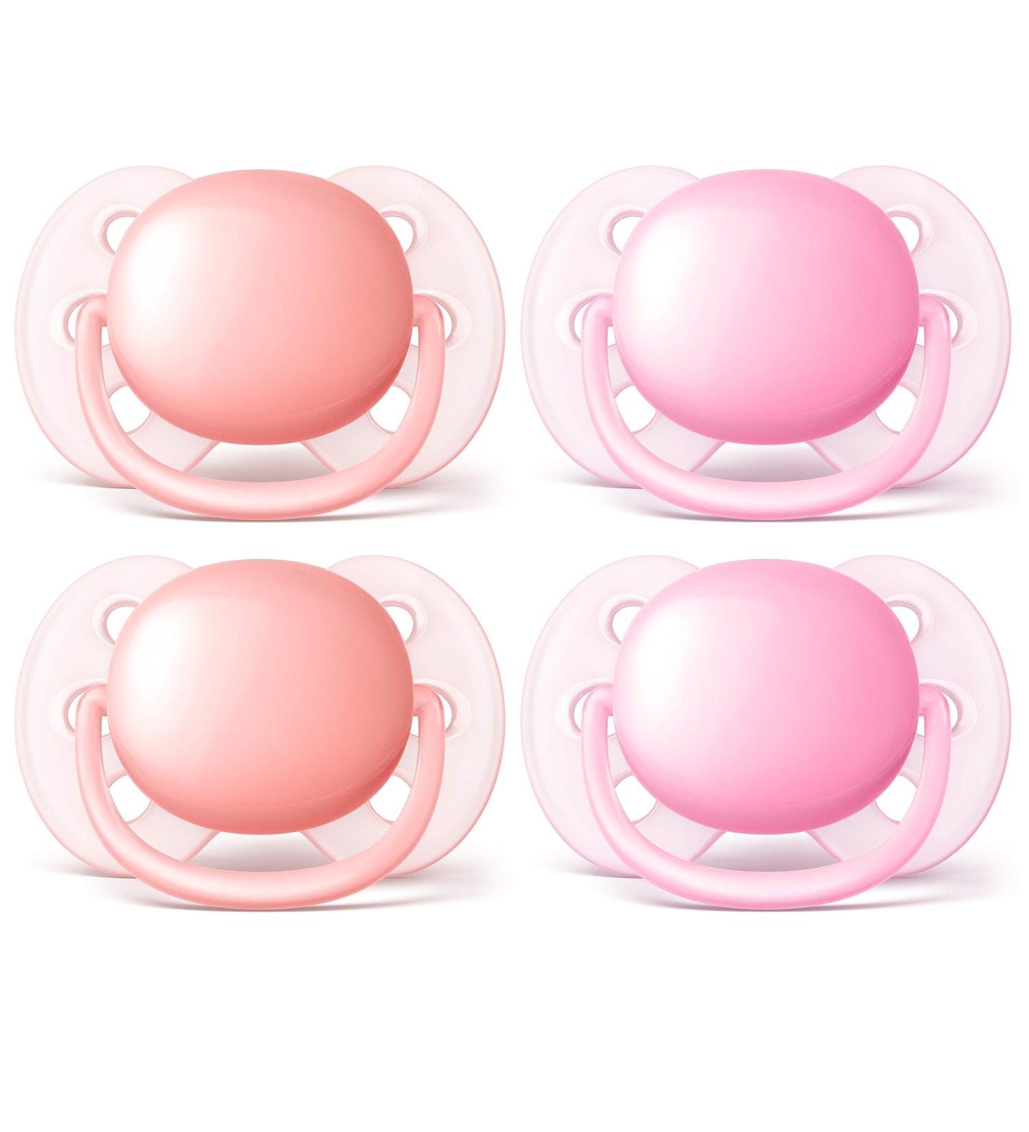 Philips AVENT Ultra Soft Pacifier 0-6 Months Pink/Peach 4 Pack - SCF213/40 - 4 Count - Buy Online on GoSupps.com