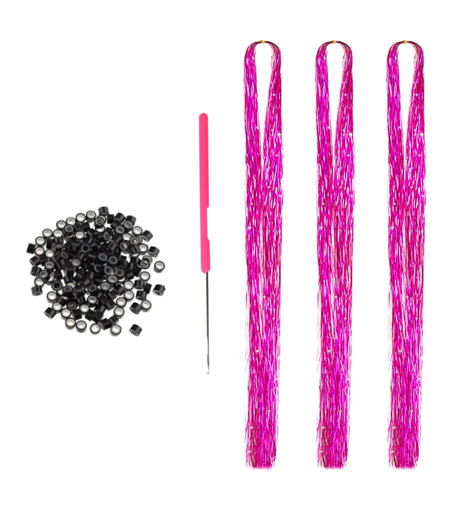 600 Strands Pink Hair Tinsel Extensions Kit for Women & Girls - Sparkling & Heat Resistant Glitter Tinsel Hair - Buy Online on GoSupps.com