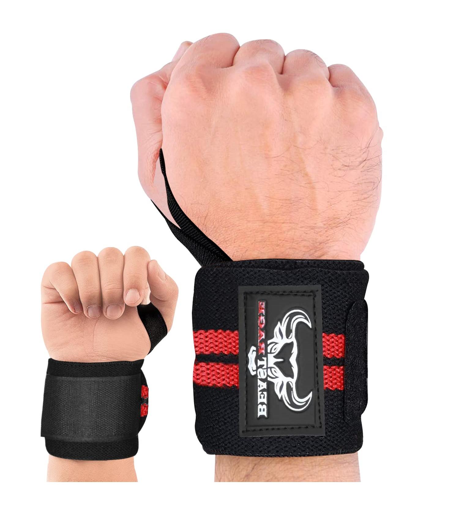 BEAST RAGE Weight Lifting Wrist Wraps - Red/Black Fitness Training Straps with Thumb Loop Support - Buy Online on GoSupps.com