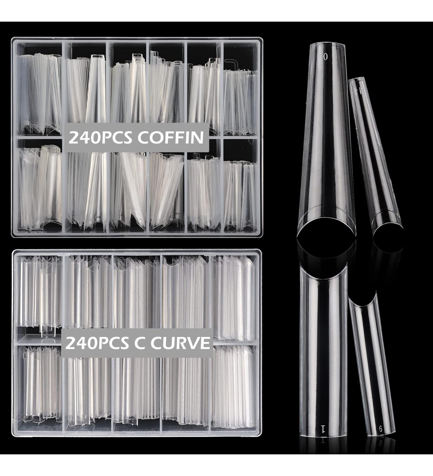 Elevate Your Nail Game with 480PCS XL Clear Nail Tips - Half Cover Coffin & C Curve for Acrylic Nails - Professional Quality for Salons & Home Use - Buy Online on GoSupps.com