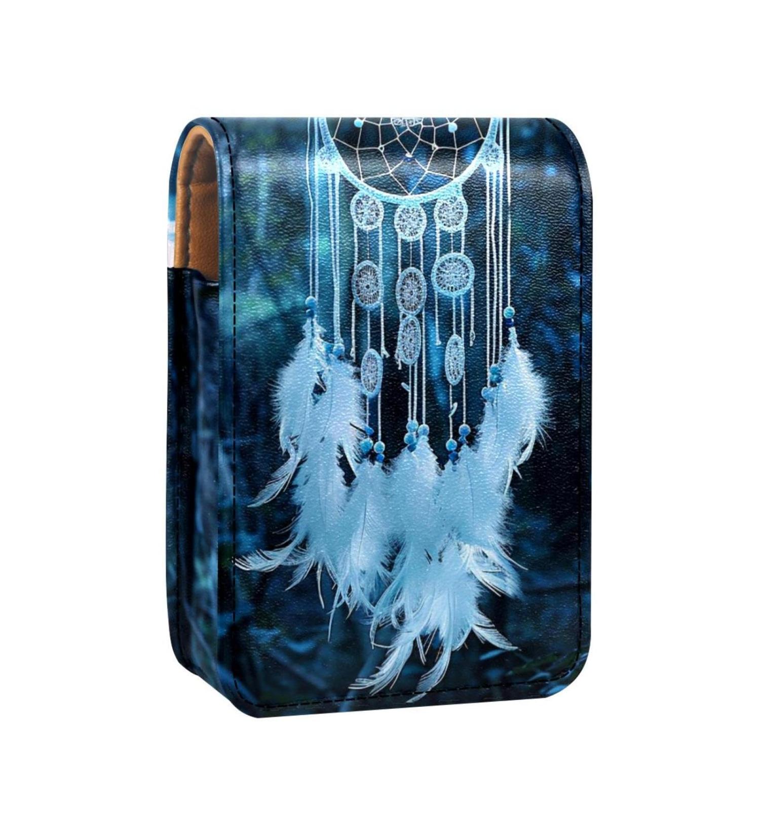 Travel Lipstick Organizer Case | Portable Makeup Bag with Mirror | Forest White Feather Dream Catcher | International Shipping Available - Buy Online on GoSupps.com