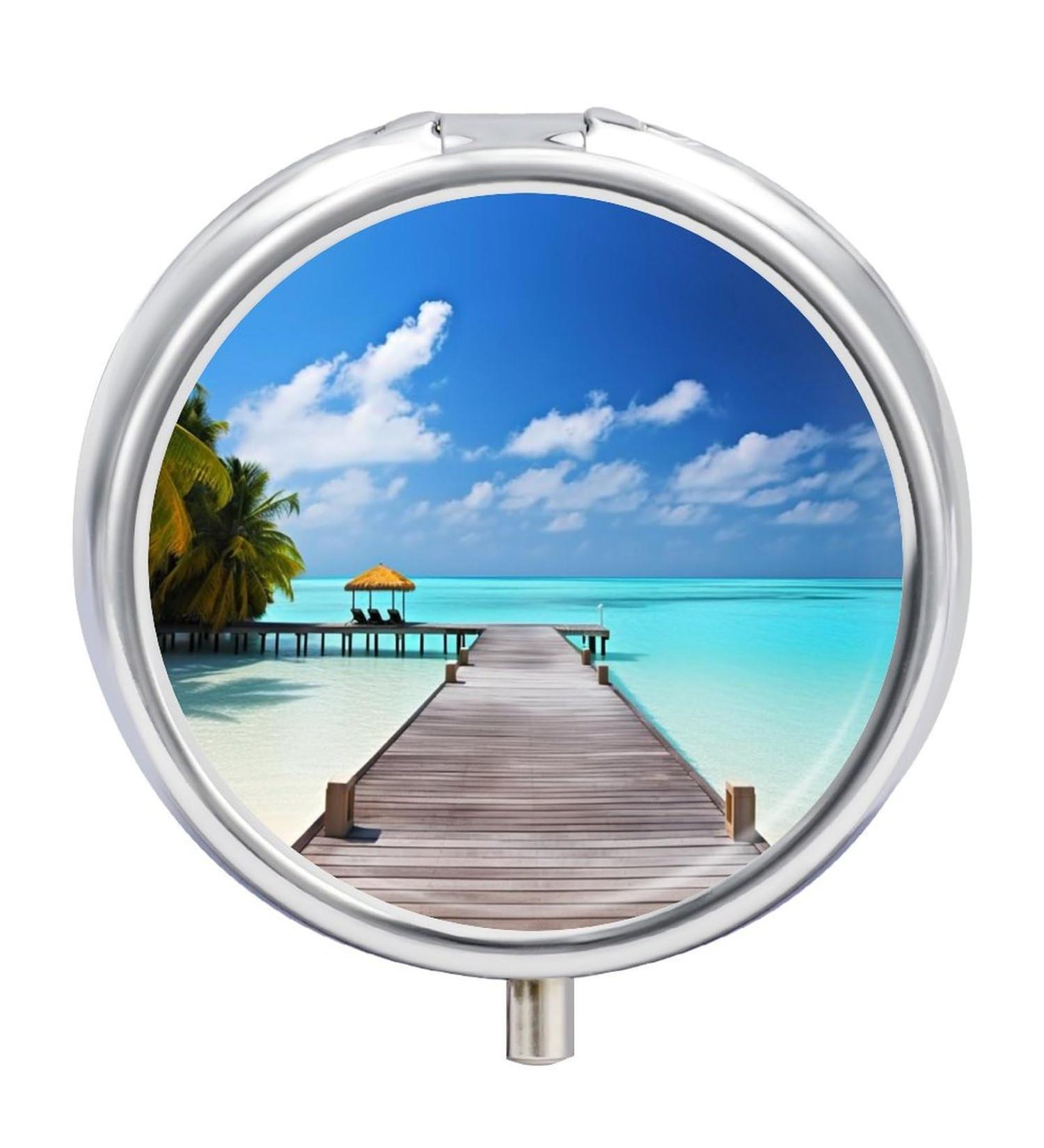Travel Pill Box Case - 3 Compartment Portable Organizer for Medicines | Maldives Holidays Design - Perfect for Purse & Pocket - Buy Online on GoSupps.com